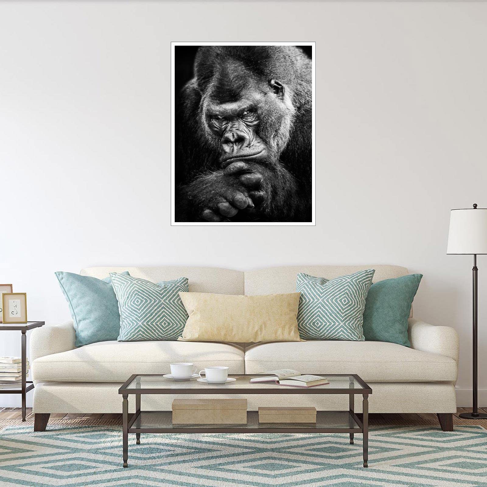 Black and White Canvas Wall Art - Monkey Gorilla Animal Print Poster (32x24 Inches) for Office, Living Room & Bedroom Decor | Unframed Modern Artwork | Perfect for Home Decoration & Gift Giving