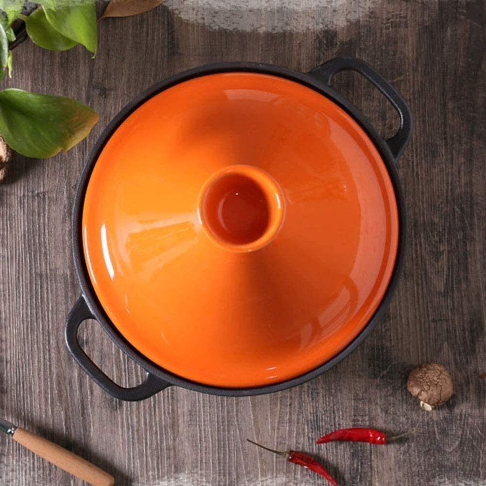 Non-Stick Ceramic Casserole Pan with Cast Iron Base & Stoneware Lid - Durable Orange Cookware for Oven, Stovetop & Serving - Perfect for Baking, Roasting & Family Meals
