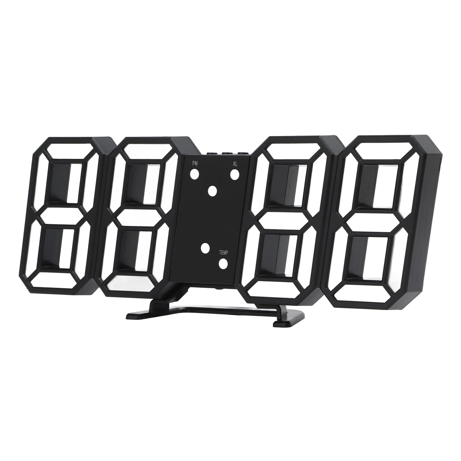 Omabeta 3D LED Wall Clock - Large Screen Digital Alarm Clock with 3 Display Modes & Voice Control, Black Shell White Numbers - Perfect for Bedroom, Office, and Living Room Decor