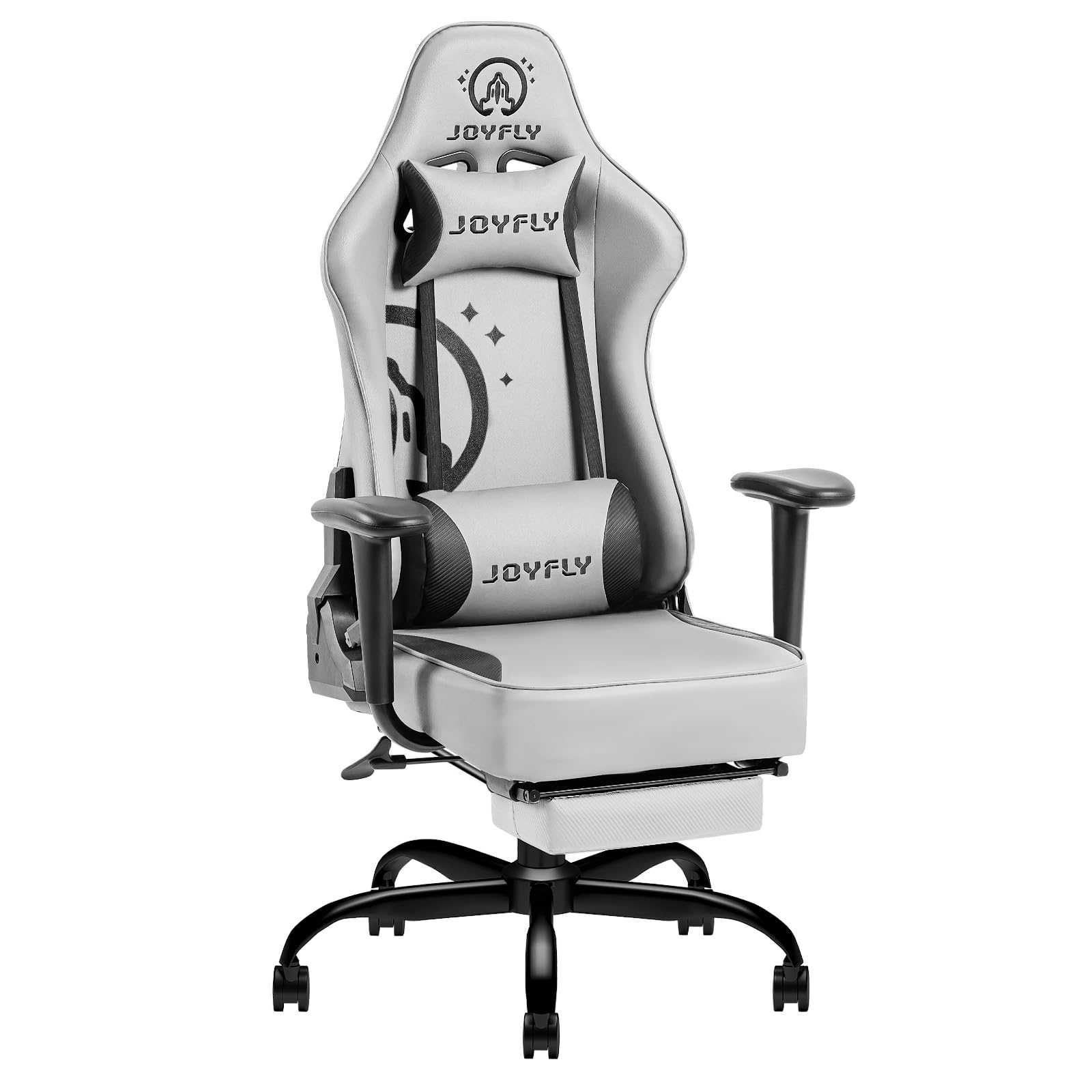 JOYFLY Ergonomic Gaming Chair with Footrest & Lumbar Support - High Back Racing Style PC Computer Office Chair for Adults - 350lbs Weight Capacity, Grey - Perfect for Esports, Streaming & Home Office Work
