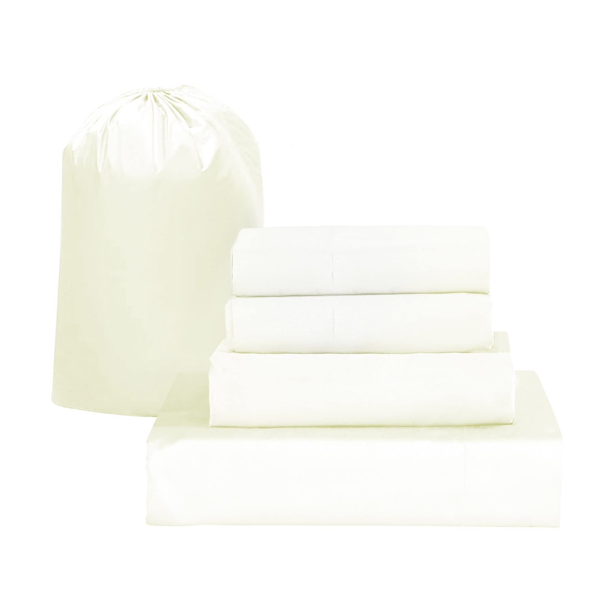 Luxury 1500 Thread Count 100% Cotton Queen Size Sheet Set - 5 Piece Ultra Soft & Wrinkle Free Bedding with Deep Pockets, Side Pocket & Storage Bag - Breathable Comfy Pillowcases & Fitted Sheet for Cozy Bedroom (Beige) - Perfect for Master Bedrooms, Guest Rooms & Vacation Homes
