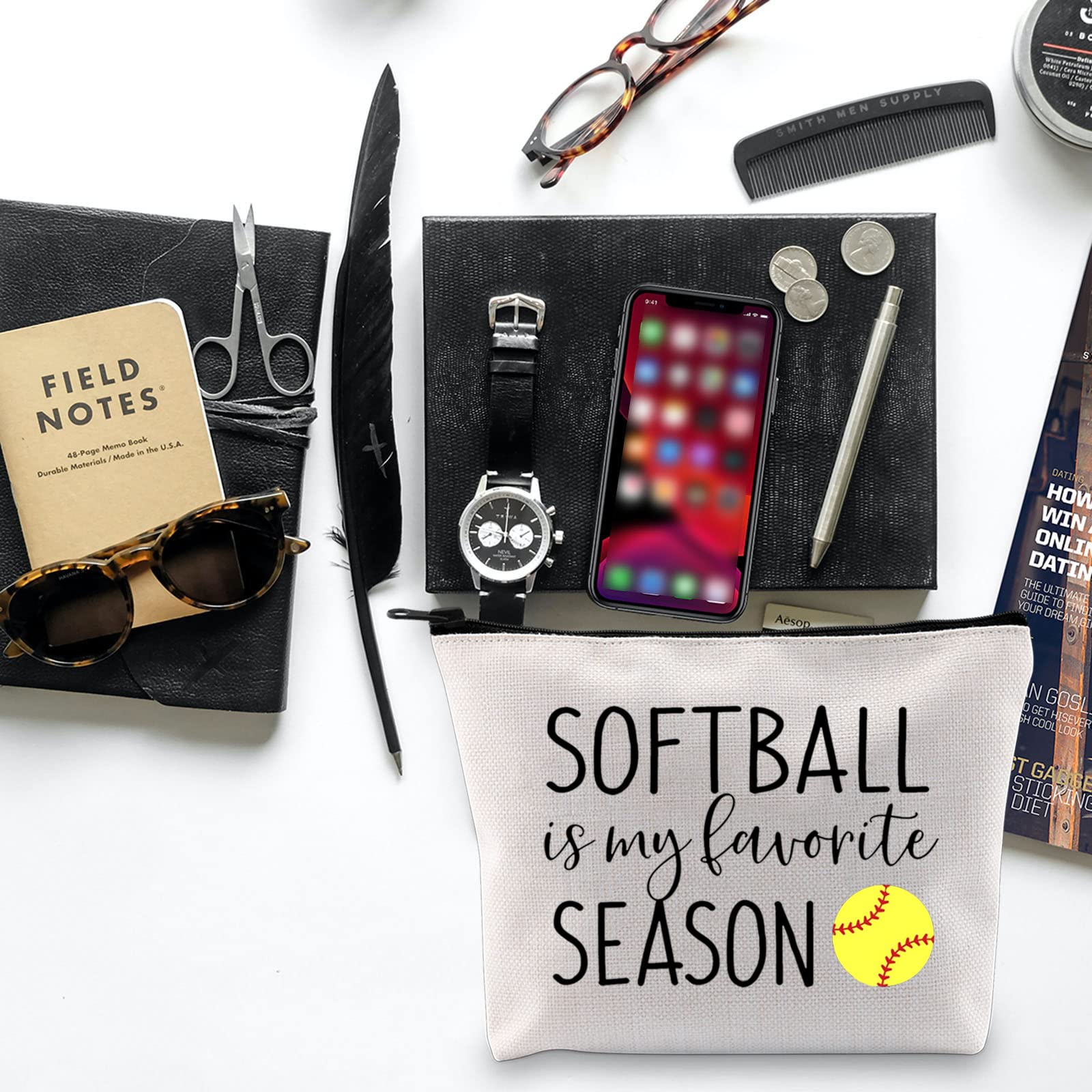 BLUPARK Softball Gift for Women & Girls - Softball Player Zipper Pouch Makeup Bag | Perfect for Softball Lovers, Team Gifts & Game Day Essentials (Softball is My Favorite Season)