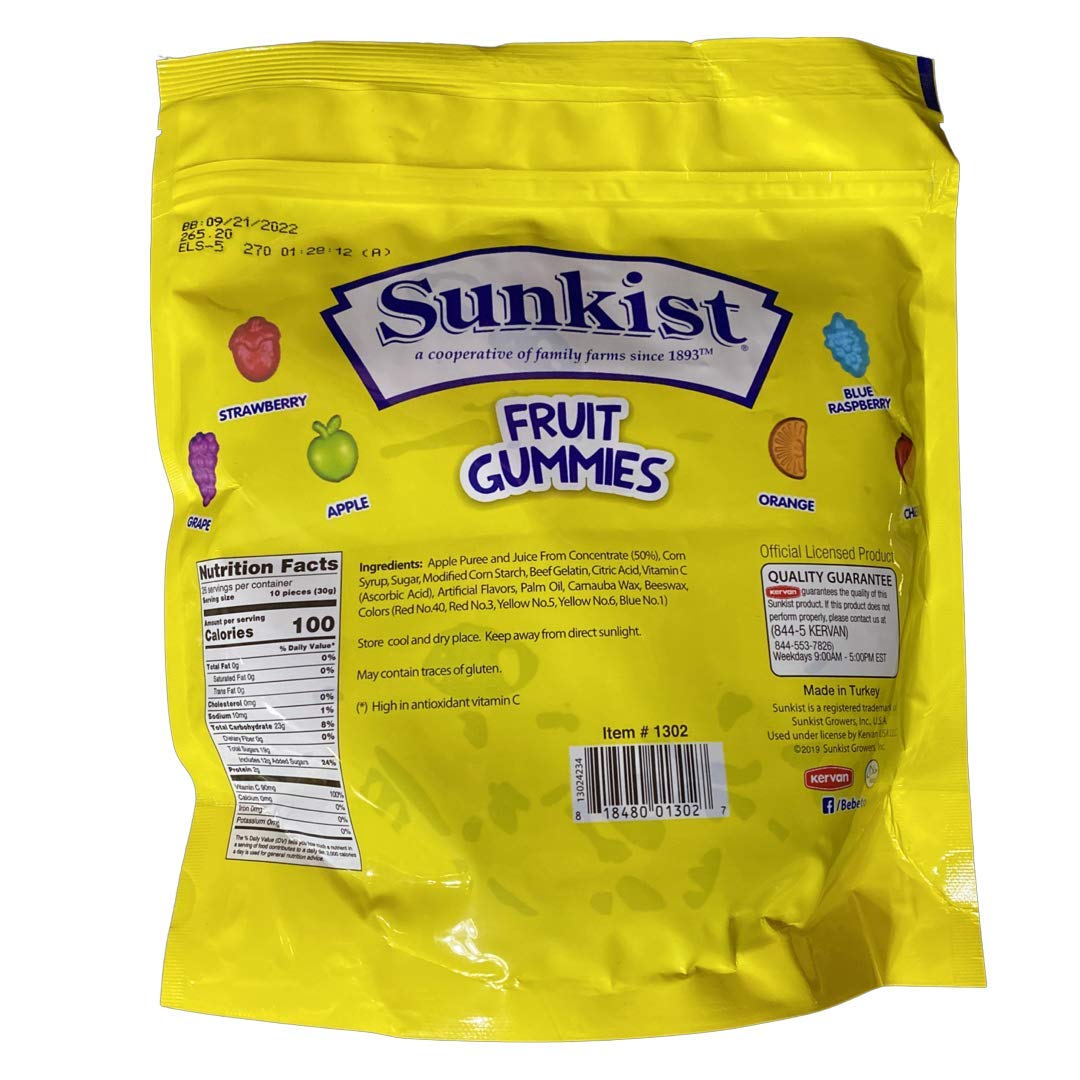Sunkist Mixed Fruit Gummies - Assorted Flavors Candy Snacks for Kids & Adults - Perfect for Lunchboxes, Parties, and On-the-Go Treats