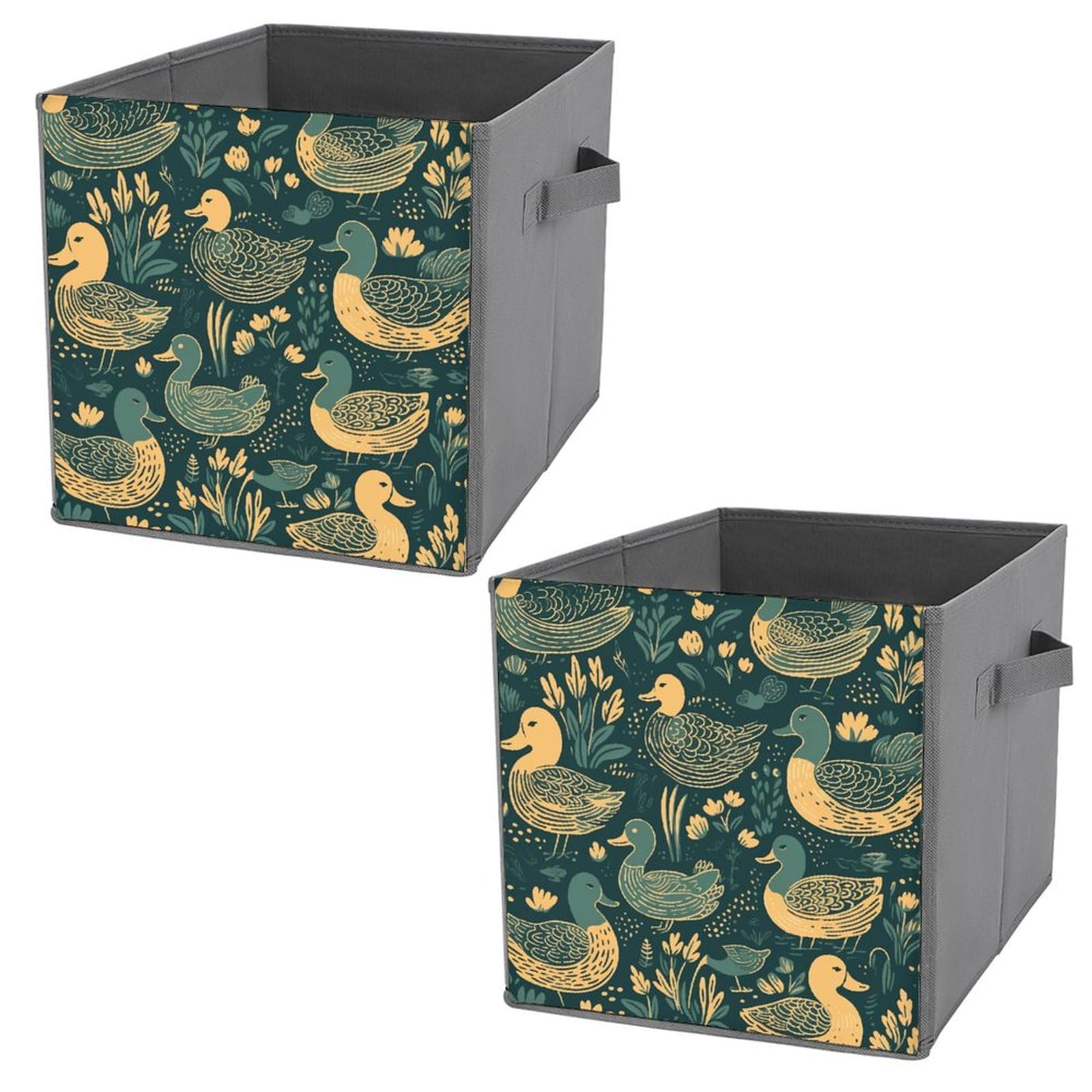 Foldable Canvas Storage Box with Duck Pattern Green Print - Organize Clothes, Toys & Home Items - Perfect for Closet, Nursery & Travel Storage