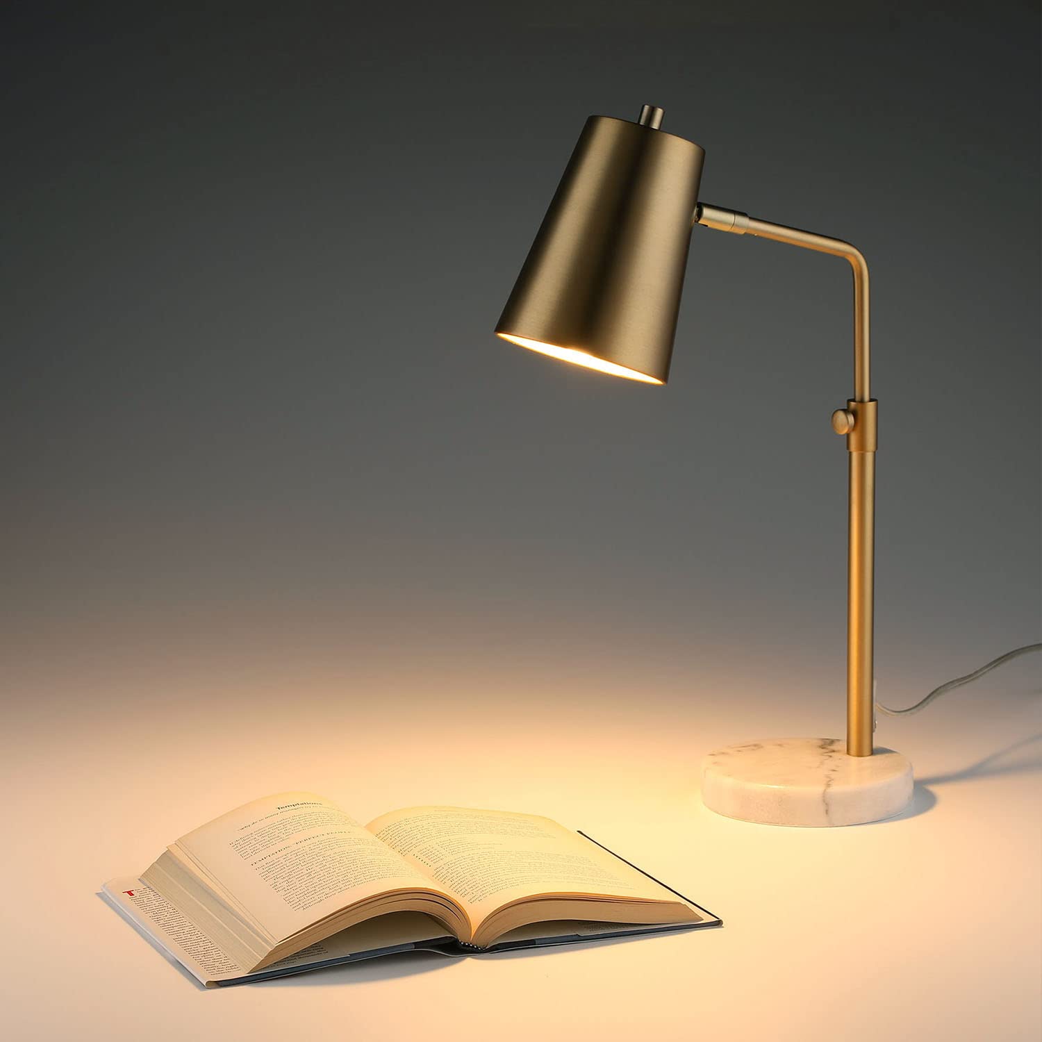 VONLUCE Vintage Gold LED Table Lamp with Marble Base & Brass Shade - 20