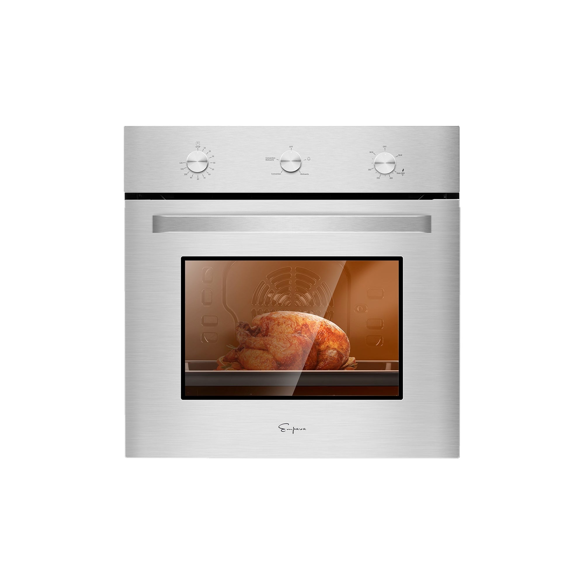 Empava 24 Inch Stainless Steel Single Natural Gas Wall Oven - Professional Built-In Kitchen Appliance for Baking, Roasting & Cooking (Model 24WO08)