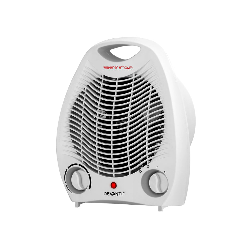 Devanti 2000W Electric Fan Heater - Fast Heating Portable Space Heater for Home, Office & Bedroom | Energy Efficient Ceramic Heater with Adjustable Thermostat & Overheat Protection