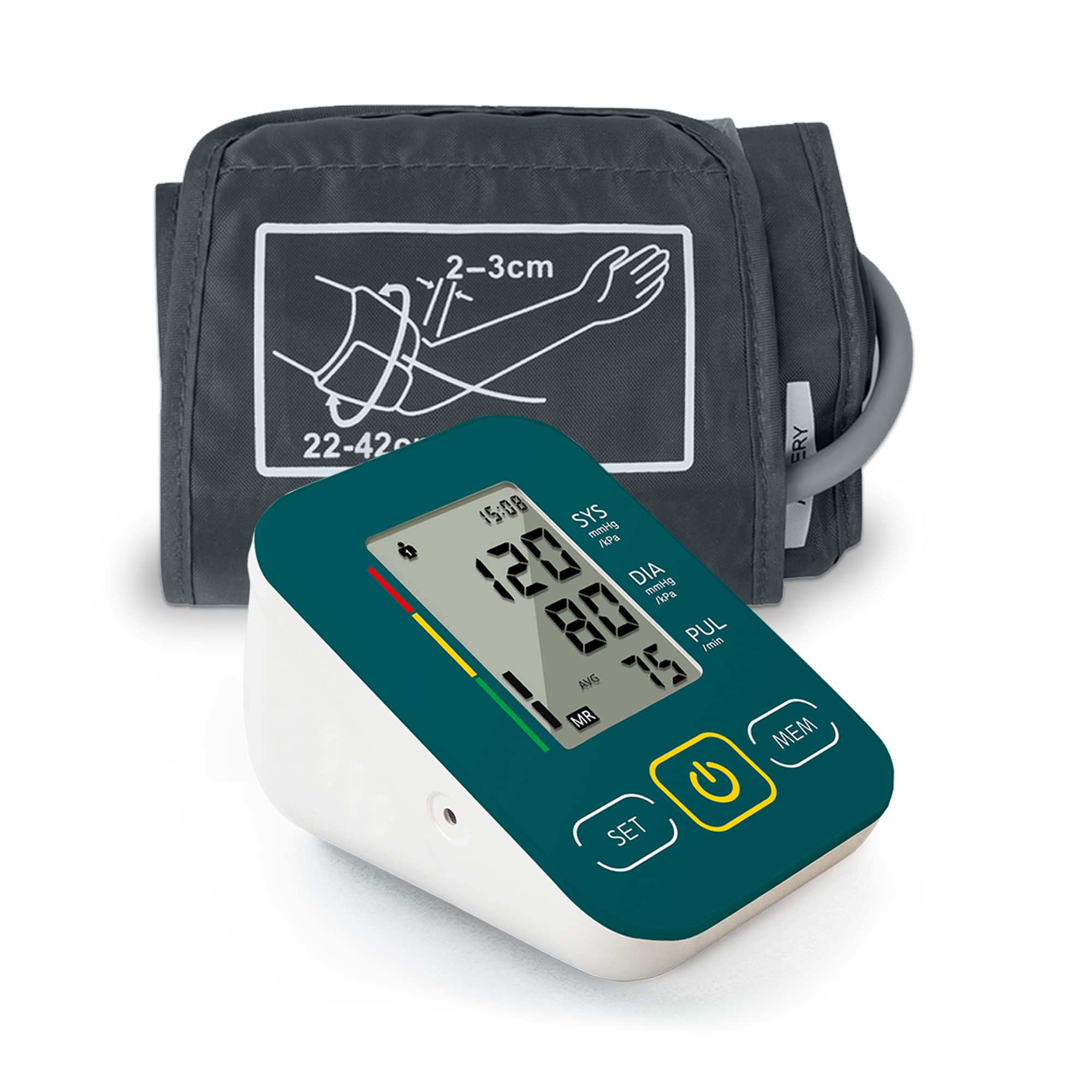 Accurate Upper Arm Blood Pressure Monitor with Wide-Range Cuff (22-42cm) - 120 Memory Storage, Digital BP Machine for Home Use - Ideal for Hypertension Tracking & Heart Health Monitoring