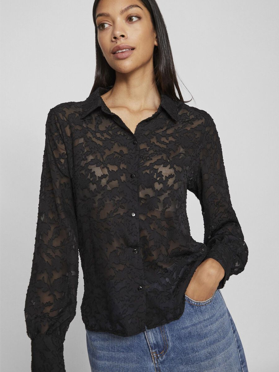 Elegant Black Lace Blouse for Women - Fashionable Lema Lace Shirt (Black Beauty) - Perfect for Office Wear, Date Nights & Special Occasions