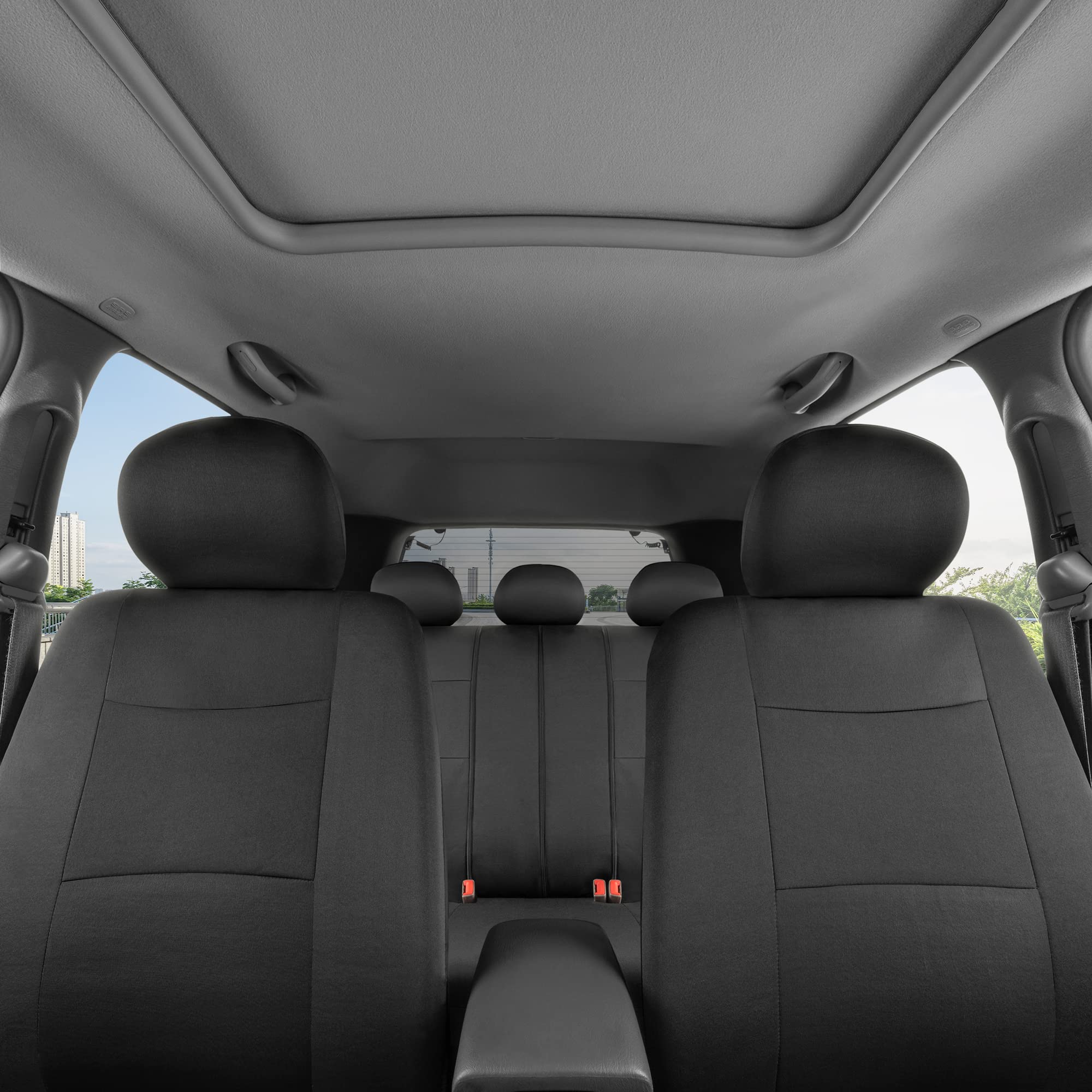BDK PolyPro Full Set Car Seat Covers in Solid Black with Steering Wheel Cover & Seat Belt Pads - Universal Fit for Front & Rear Split Bench Seats | Easy Installation | Compatible with Cars, Trucks, Vans & SUVs | Perfect for Daily Commuting, Road Trips & Protecting Your Vehicle Interior