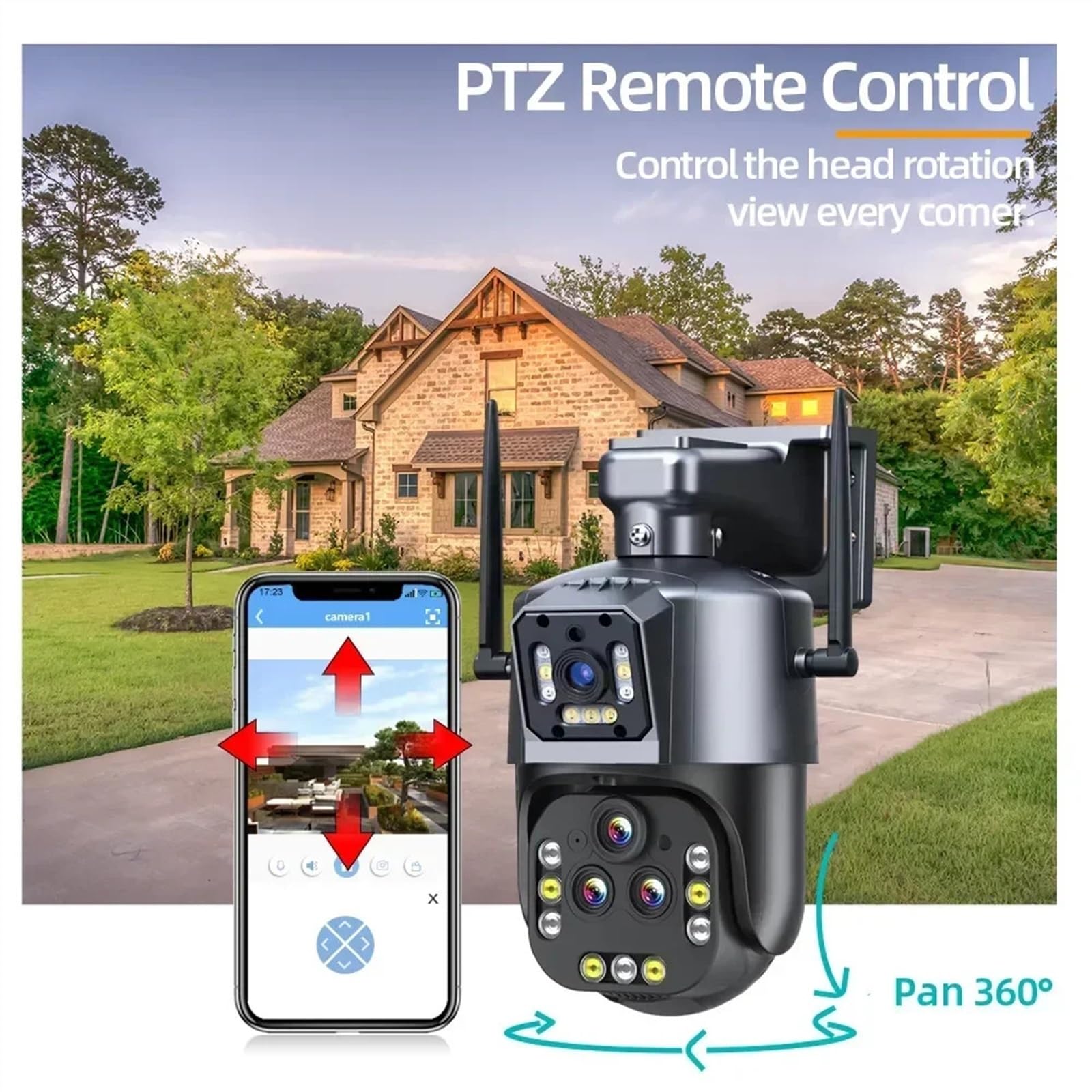 8K 16MP PTZ IP Security Camera with 20X Zoom, AI Auto Tracking, 4 Lens System - Ideal for Home Surveillance & CCTV Monitoring (Includes 128GB Card) - Perfect for Indoor/Outdoor Security, Baby Monitoring & Business Protection