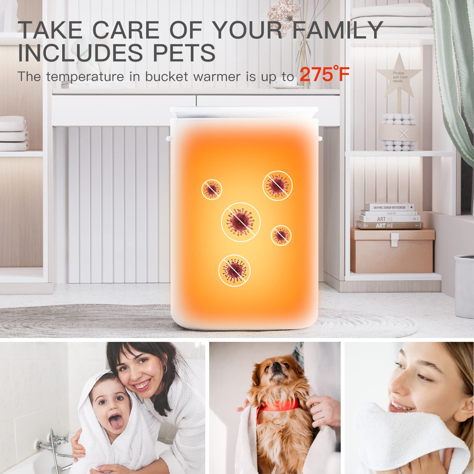 DOACE 26L Large Electric Towel Warmer Bucket with LED Display - Adjustable Heat Timer (20/40/60 Min), 24H Delay Timer - Fits 2 Oversized Towels, PJs & Bathrobes (Black/White) - Perfect for Spa, Salon, Bathroom & Home Relaxation