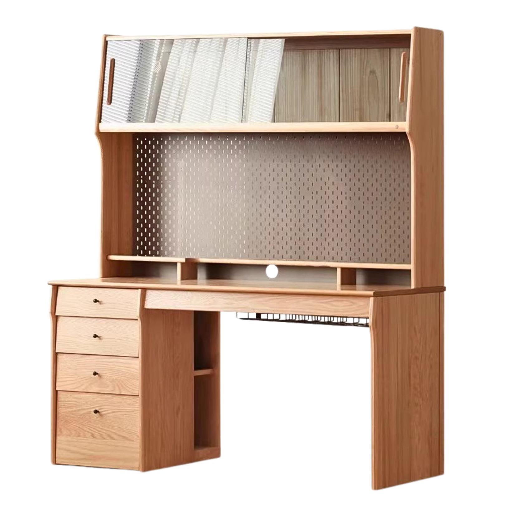 Solid Oak & Cherry Wood Desk Bookshelf with Warm LED Lighting - Perfect for Home Office, Study Room, and Library Organization