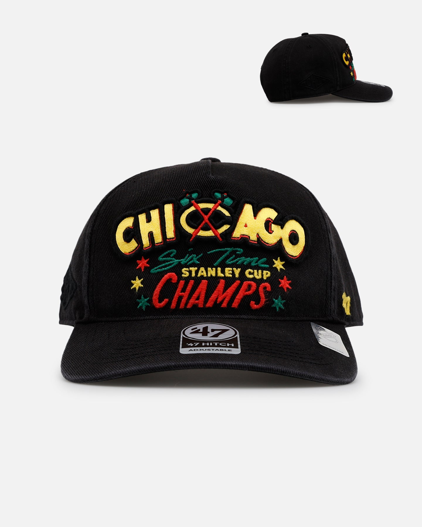 47 Brand Chicago Blackhawks NHL Trophy Case Premium Hitch Snapback Hat - Adjustable Black Baseball Cap for Men & Women - Perfect for Sports Fans, Game Day & Casual Wear