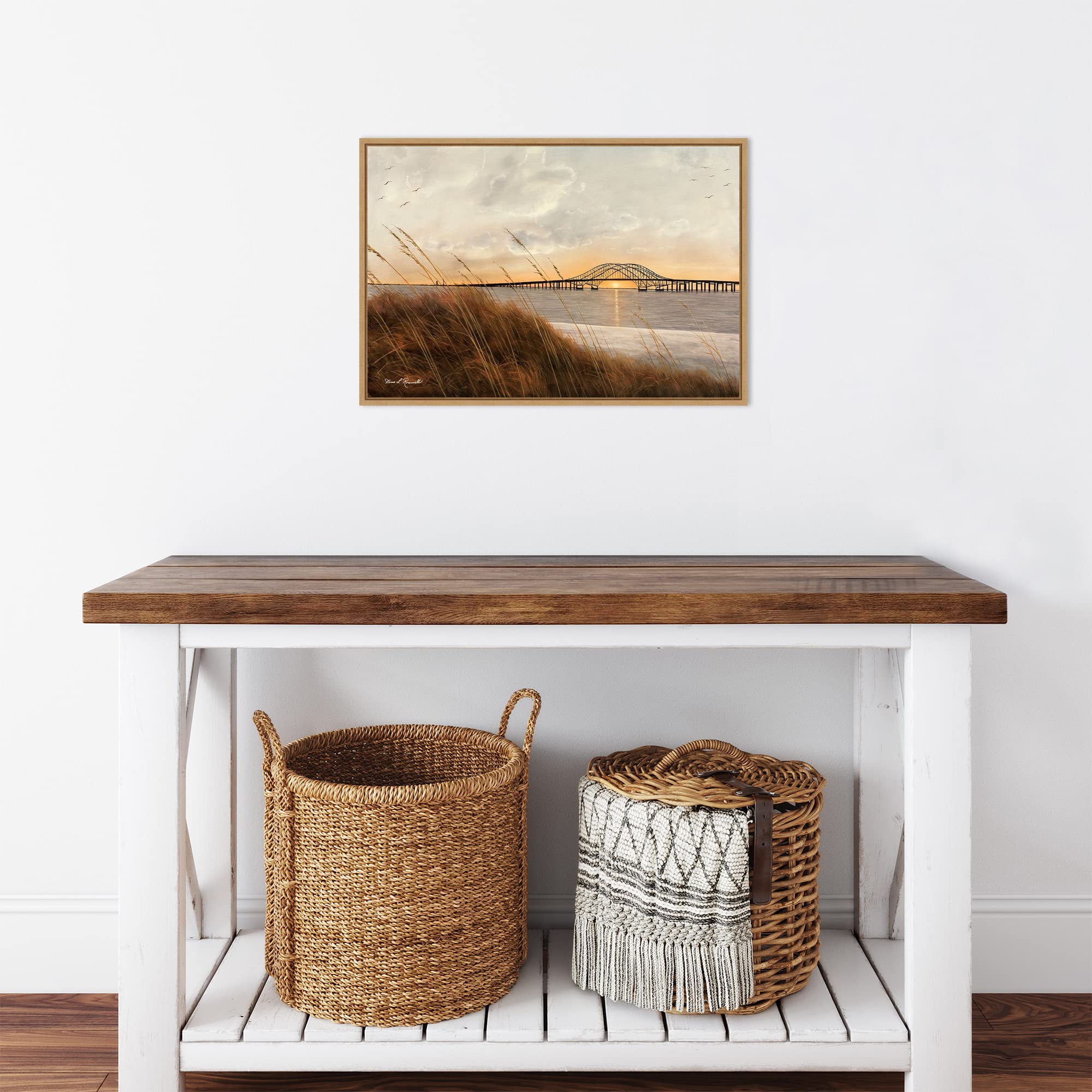 Amanti Art Framed Canvas Wall Art - 16x23 Captree Bridge Landscape Painting by Diane Romanello, Modern Framed Canvas Artwork for Living Room, Bedroom & Bathroom Decor | Perfect for Coastal & Nature-Inspired Home Interiors