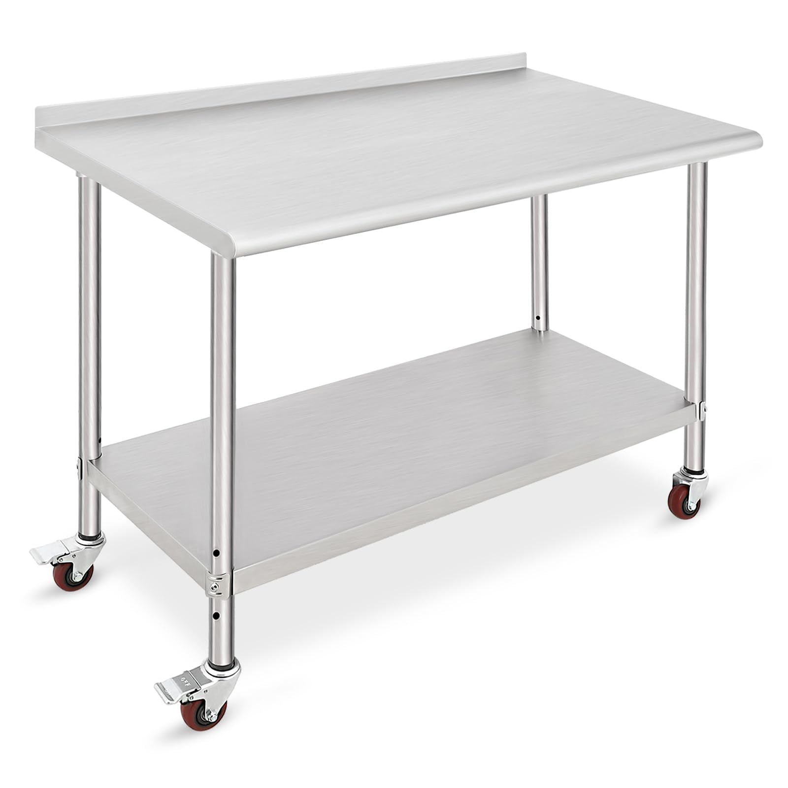 Stainless Steel Commercial Prep Table 48x24x35 Inches - NSF Certified Metal Kitchen Work Table with Casters & Backsplash for Restaurant, Home, Hotel | Durable Food Prep Surface for Cooking, Baking & Catering