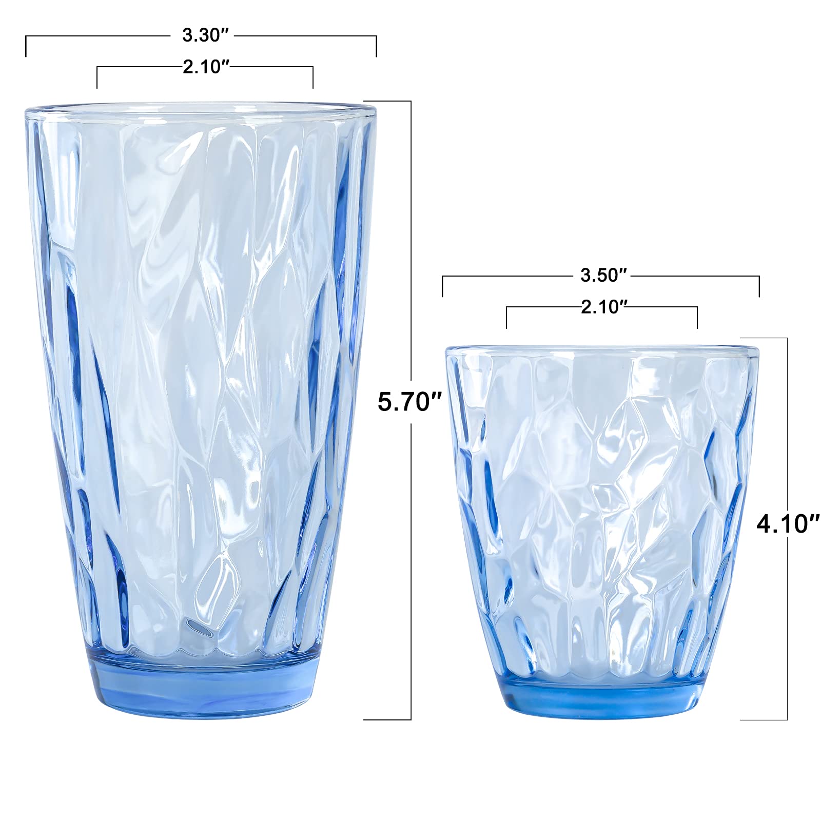 CREATIVELAND Blue Drinking Glasses Set of 8 - 15.8oz & 13.7oz Heavy Base Highball Tumblers for Water, Cocktail, Juice, Beer, Iced Coffee - Durable Thick Glassware for Kitchen, Bar, Restaurant & Home Entertaining