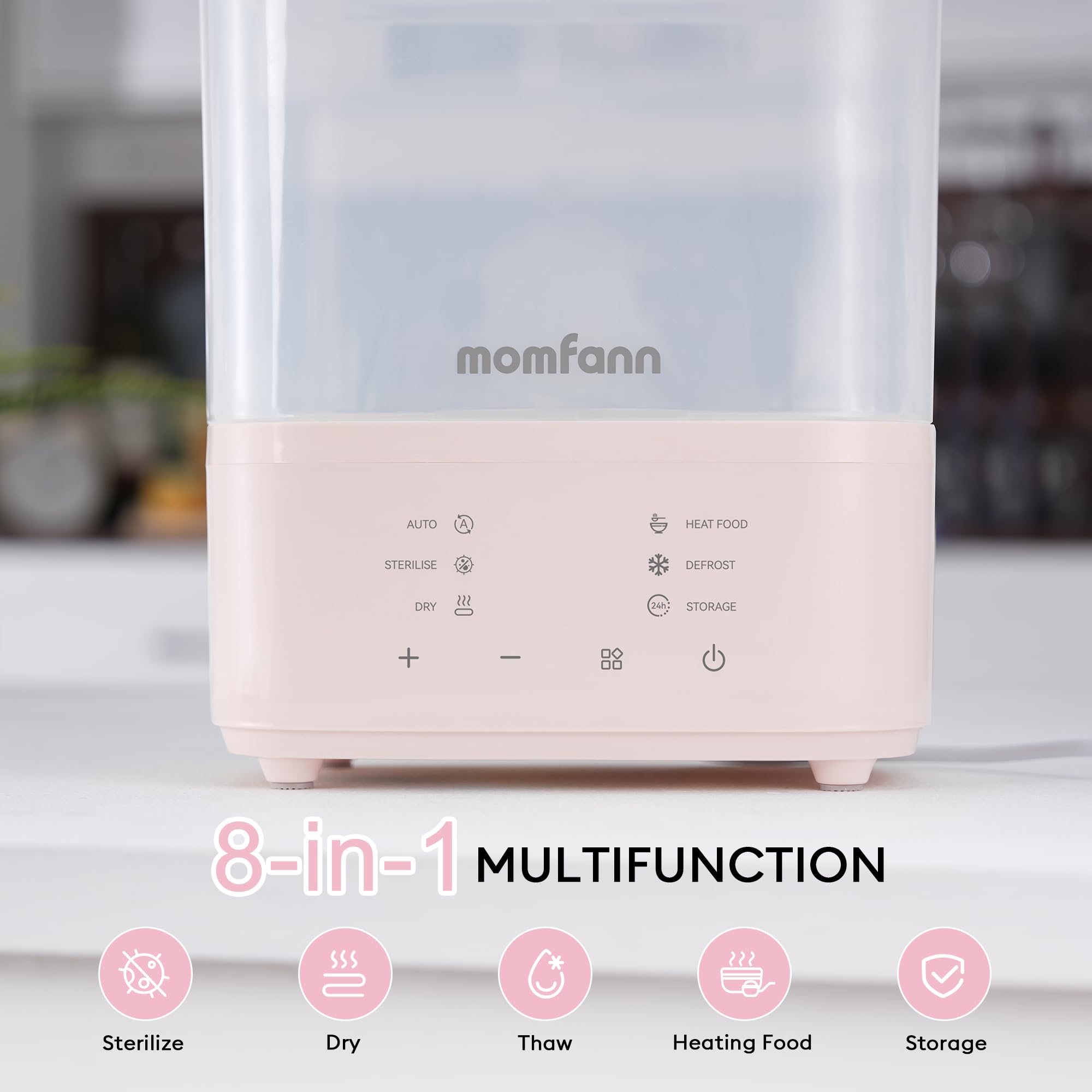 8-in-1 Electric Baby Bottle Sterilizer and Dryer | Steam Sterilizer for Bottles, Pacifiers & Breast Pump Parts | BPA-Free | Fast Drying | Perfect for Nursery, Daycare & Travel (Pink)