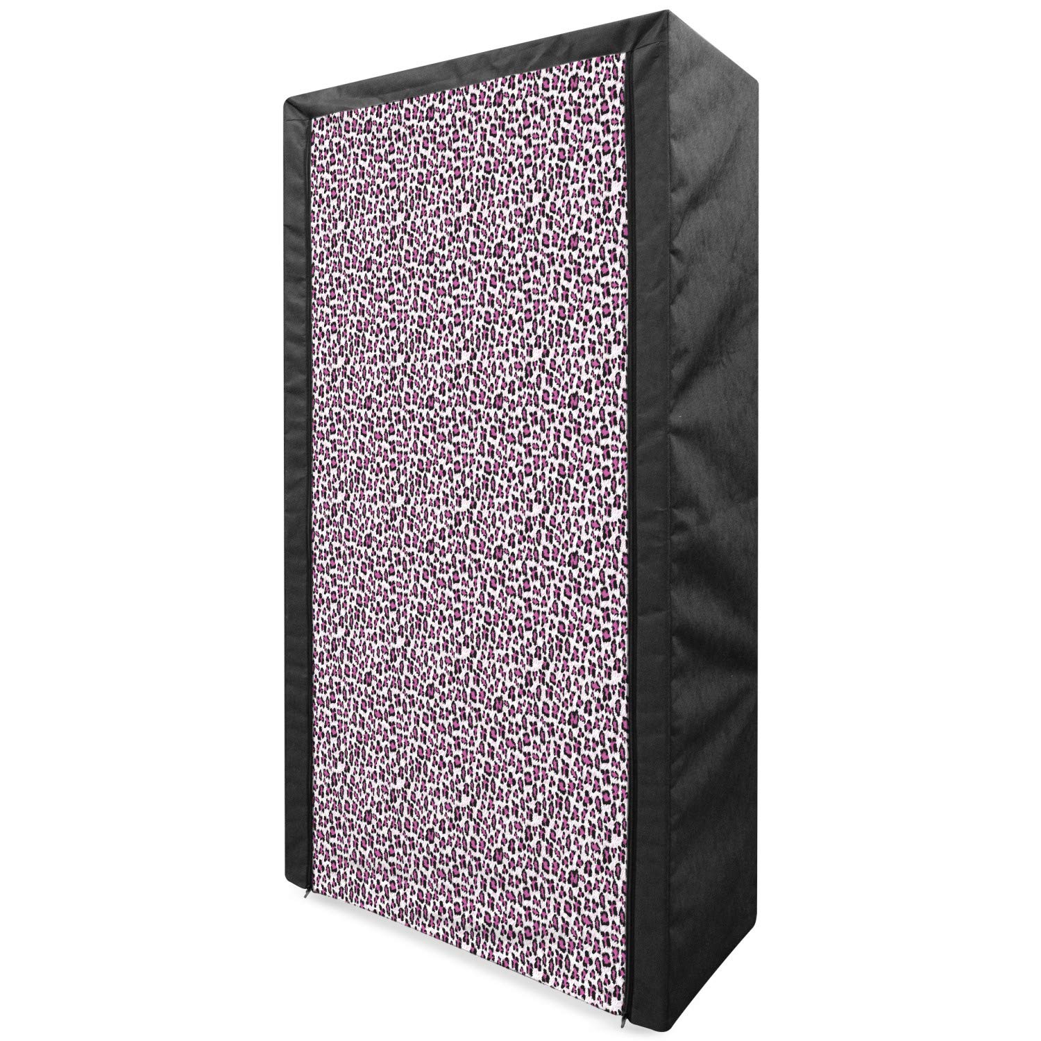 Ambesonne Leopard Print Portable Fabric Wardrobe - Pink & Black Savannah Wildlife Pattern Closet Organizer with Shelves, 33.5 Inch | Girls Room Storage, Travel Closet & Seasonal Clothing Organization
