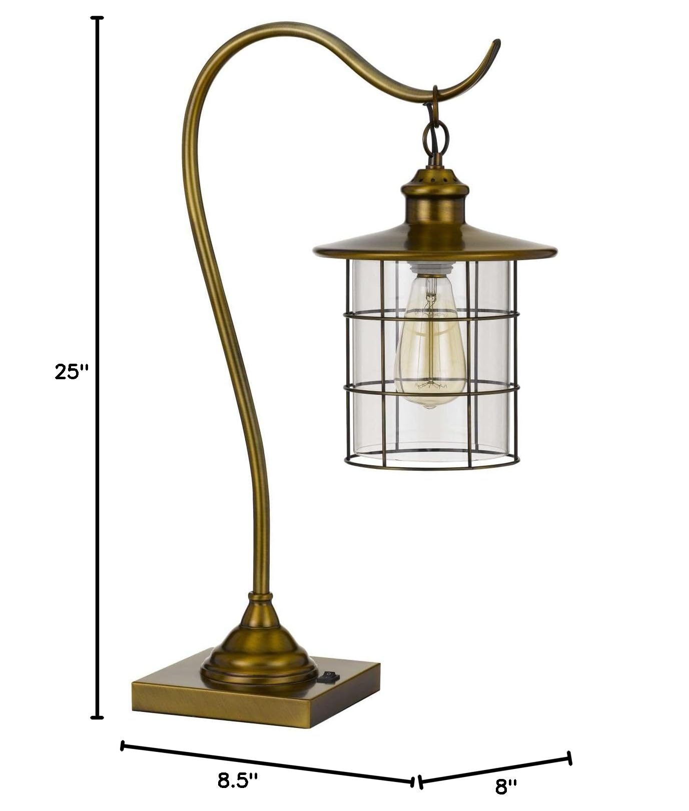 Cal Silverton Vintage Desk Lamp with Glass Shade - Includes Edison Bulb - Perfect for Home Office, Study & Bedroom Reading Light