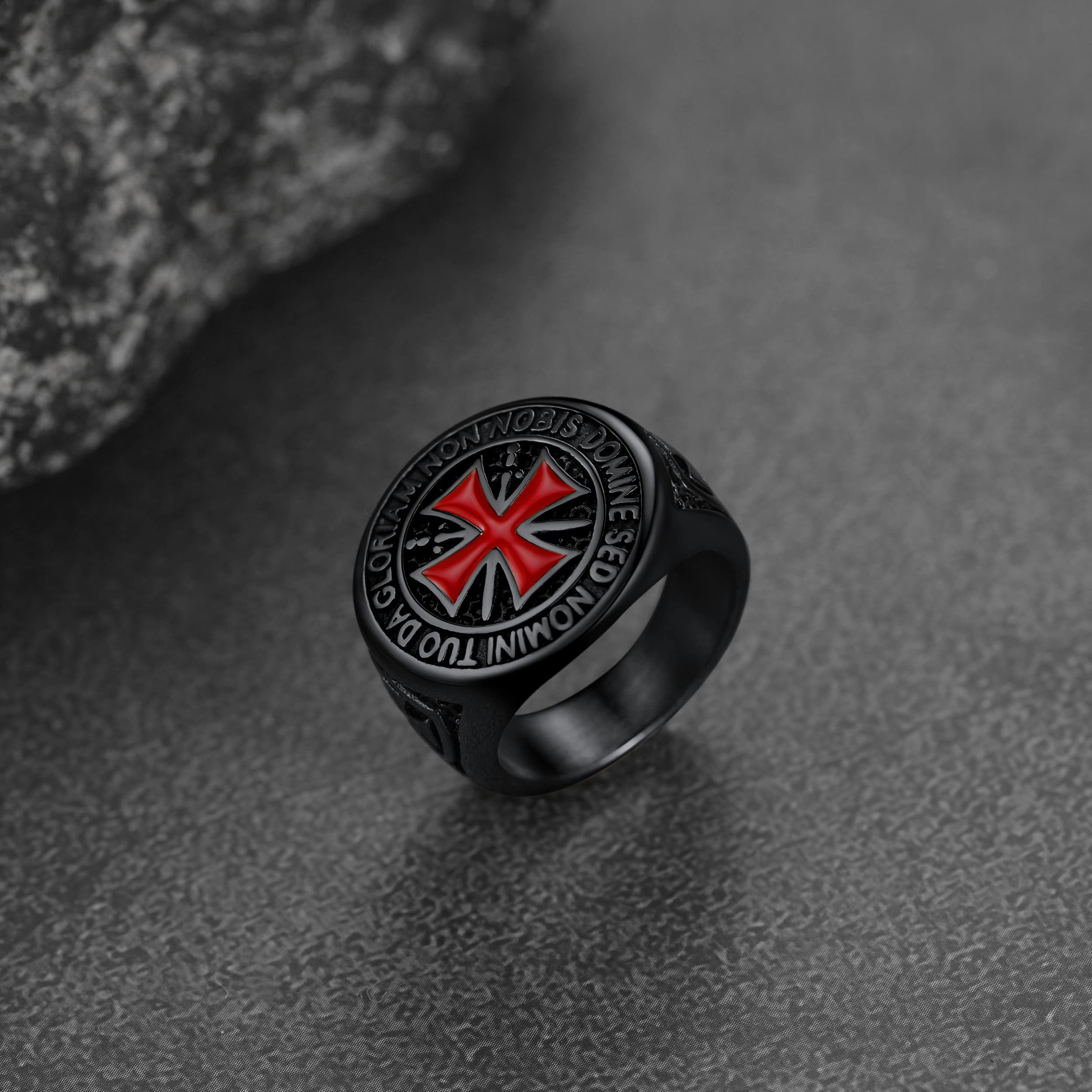 FaithHeart Templar Rings for Men, Stainless Steel Crusader Cross Biker Ring - Perfect for Gifts & Medieval Style Lovers