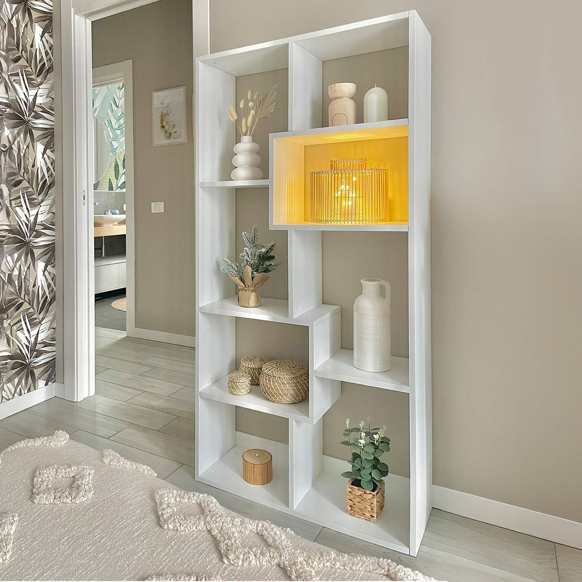 Iacopo XS Modern Bookcase - 63.31 x 31.5 Inch Ashwood White Storage Shelf | Italian Furniture for Living Room, Office & Home Decor | Perfect for Organizing Books, Displaying Decor & Creating Stylish Storage Spaces