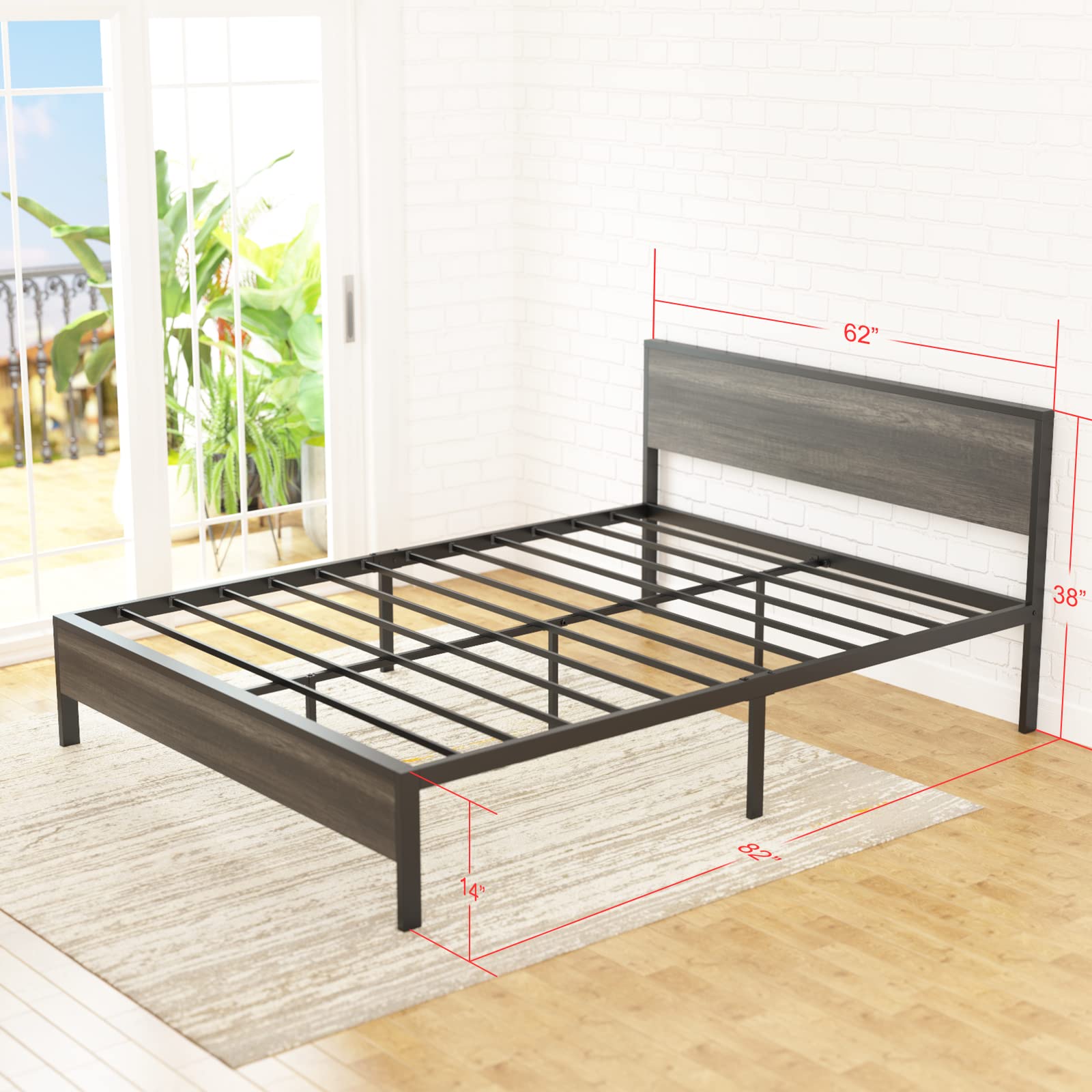Weehom Queen Size Metal Bed Frame with Lock Design & Under Bed Storage - No Box Spring Needed, Mattress Foundation - Black | Perfect for Small Spaces, Guest Rooms & Dormitories
