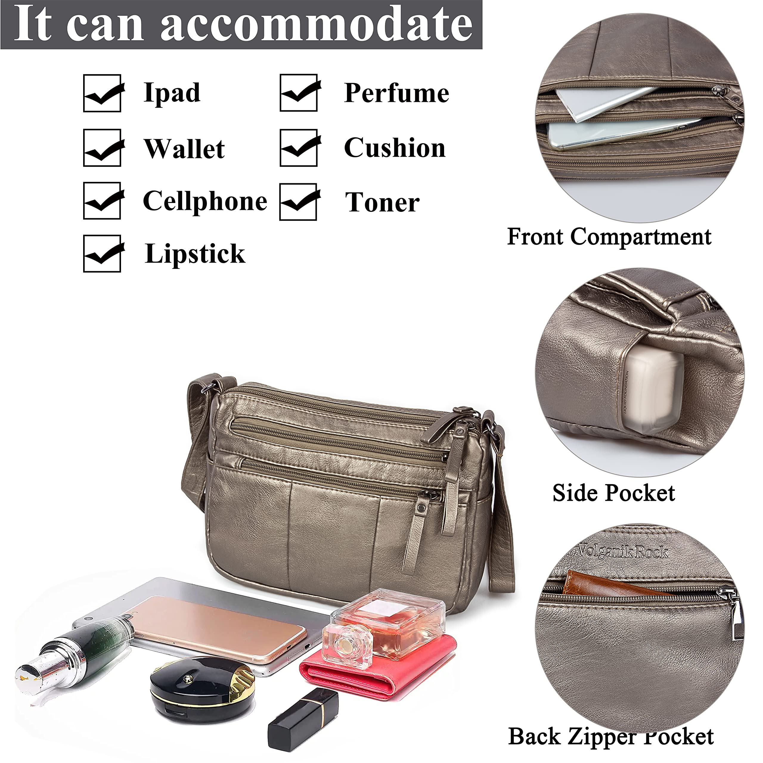 VOLGANIK ROCK Women's Crossbody Purse - Soft PU Leather Shoulder Bag with Lightweight Design, Perfect for Work, Travel & Everyday Use
