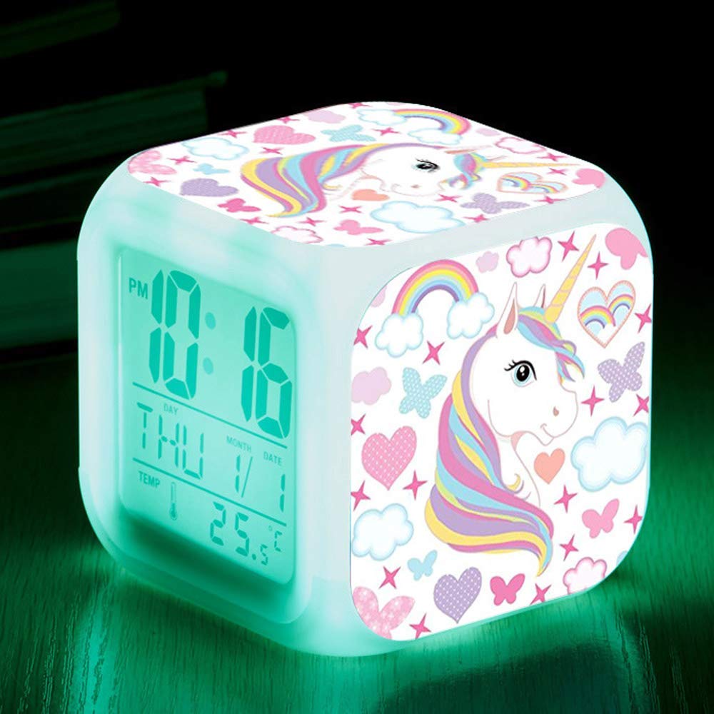 QearFun Unicorn Digital Alarm Clock for Kids - LED Night Light, LCD Display, Bedside Wake Up Clock - Perfect Birthday Gift for Girls & Boys, Bedroom Decor (Lady Unicorn) - Ideal for Bedrooms, Nightstands, and Kids' Rooms