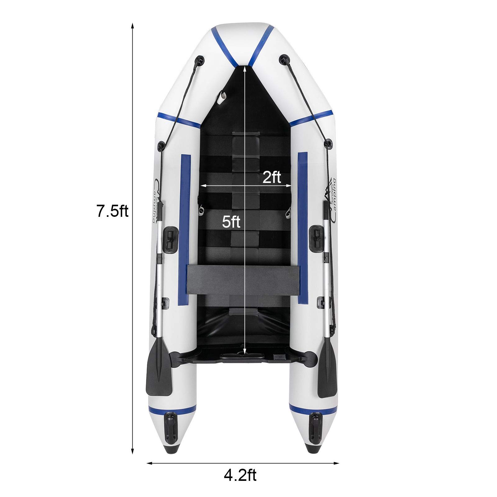 10ft Inflatable Fishing Boat Set with Hard Inner Bottom Floor & 3 Separate Air Chambers - Heavy Duty PVC Material for Lakes, Rivers & Coastal Waters - Perfect for Fishing, Camping and Water Sports