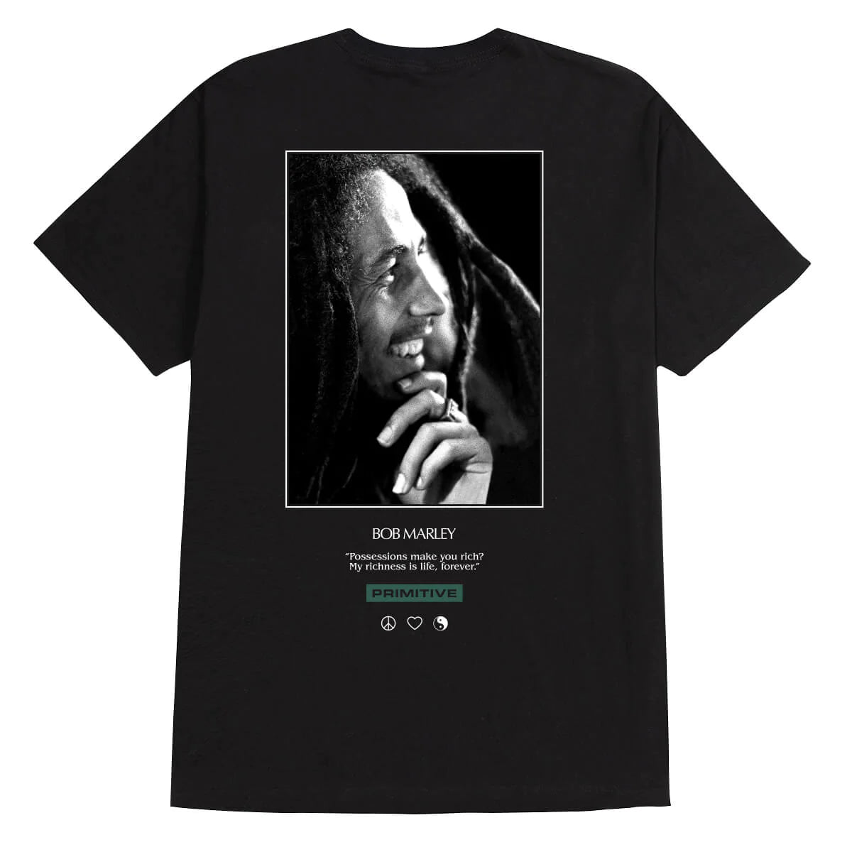 Primitive x Bob Marley Life Forever Graphic T-Shirt - Black Cotton Tee for Men | Reggae Music Lovers, Casual Streetwear, Concert Outfit