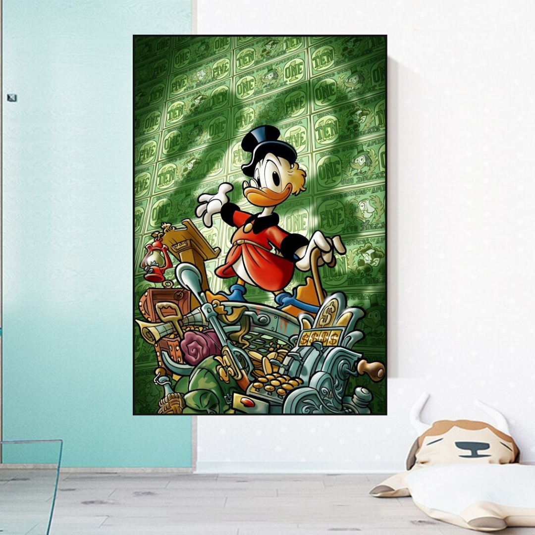 Scrooge McDuck Millionaire Canvas Wall Art - Disney Duck Cartoon Money Painting - Perfect for Home Decor, Office, or Gifts