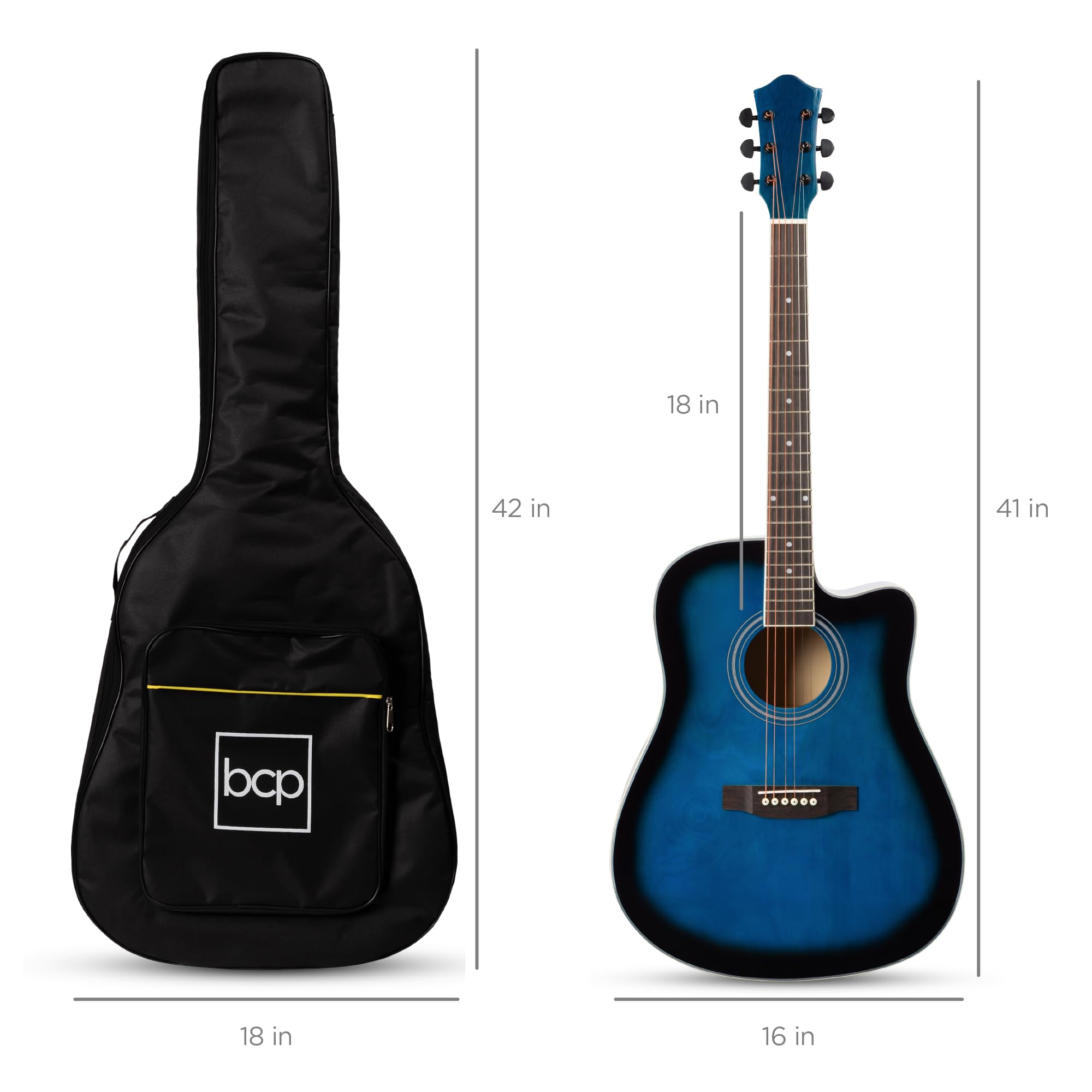 Best Choice Products 41-Inch Full Size Acoustic Guitar Beginner Kit - All Wood Cutaway Design with Gig Bag, Strap, Capo, Extra Strings & Picks (Blue) - Perfect for Learning, Practice & Live Performances
