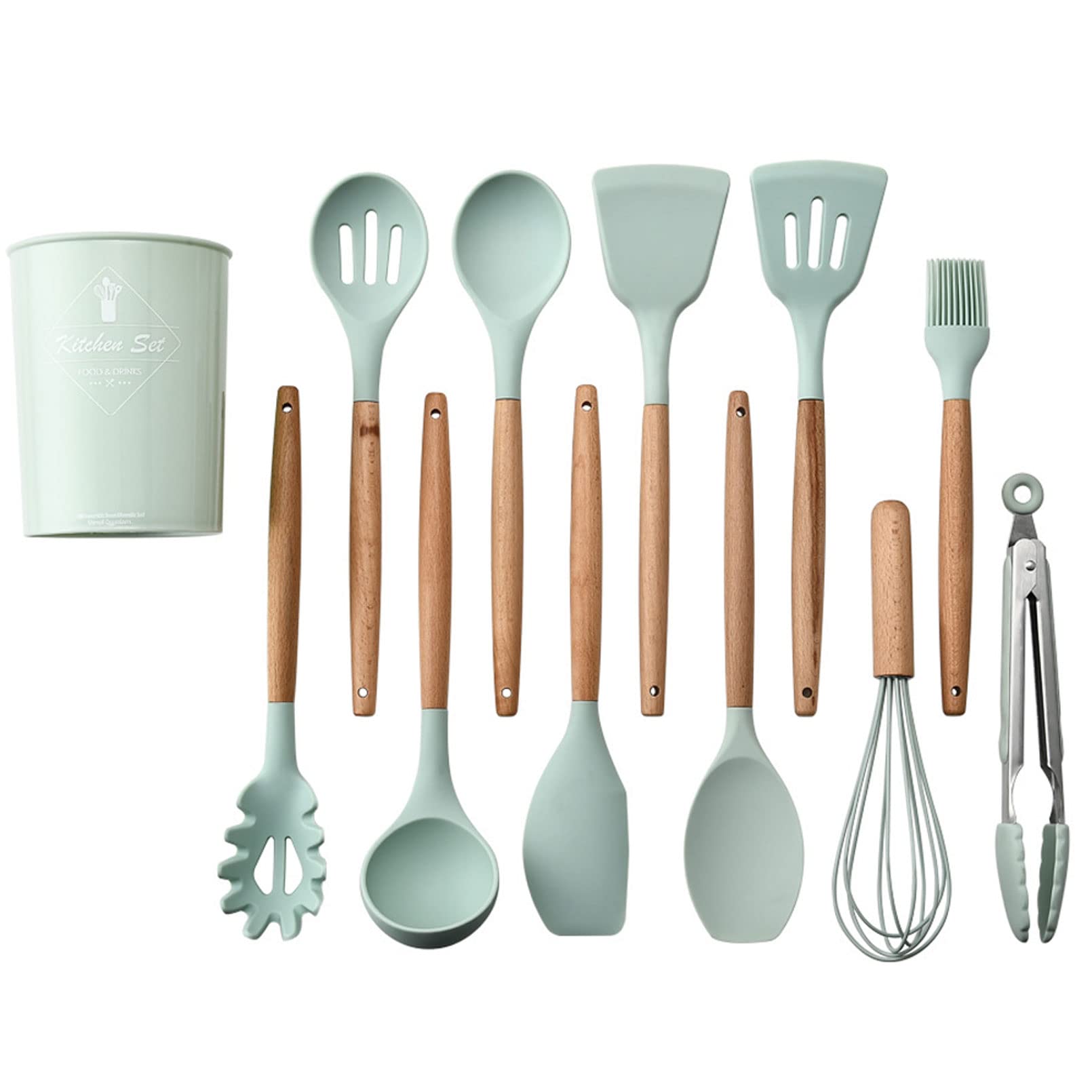 Premium 11-Piece Silicone Cooking Utensils Set - Non-Stick, Heat-Resistant Kitchen Tools with Spoons, Spatulas & Shovels for Nonstick Cookware (Light Green) - Perfect for Baking, Frying & Everyday Cooking