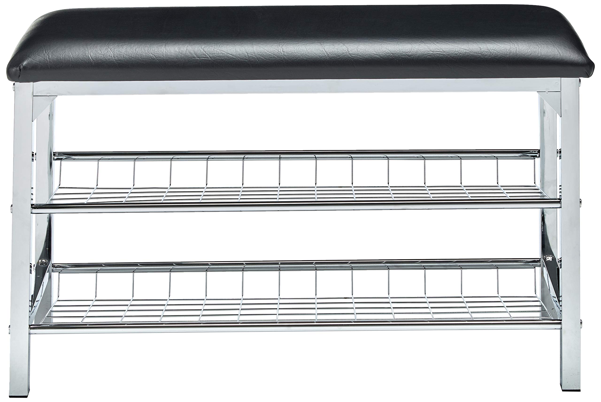 King's Brand Chrome & Black Vinyl Shoe Rack Organizer Bench - Space Saving Entryway Storage for Shoes, Boots & Accessories - Perfect for Hallway, Closet & Mudroom Organization