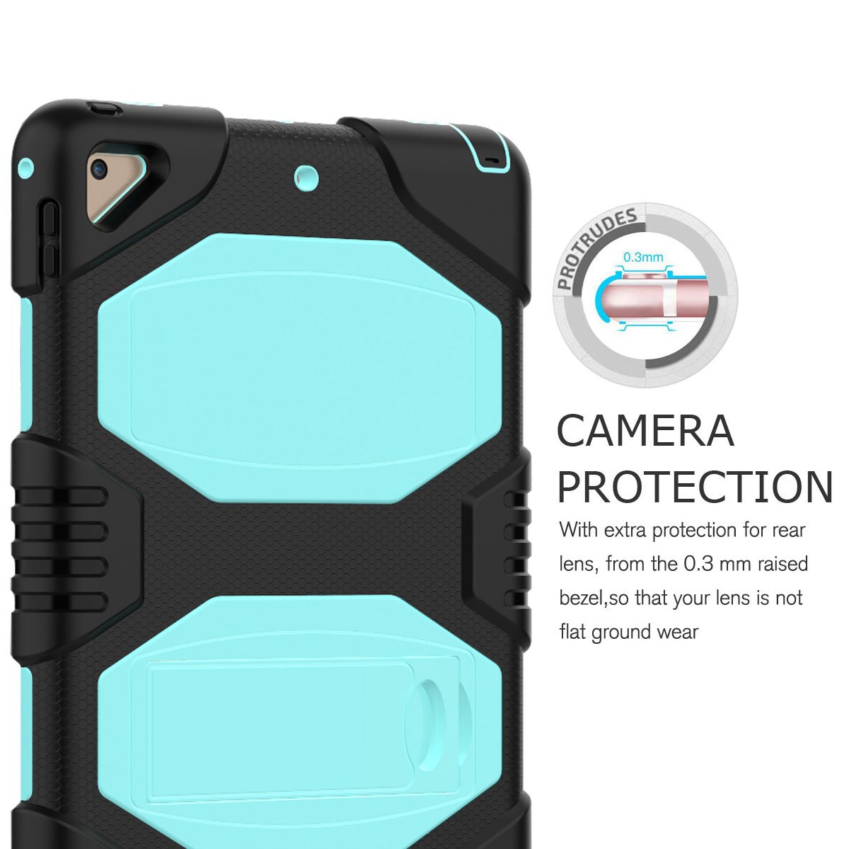 Shockproof Silicone Armor Hard Case with Stand for Apple iPad Air 2 (Black-Light Blue) - Protective Cover for Work, Travel & Home Use