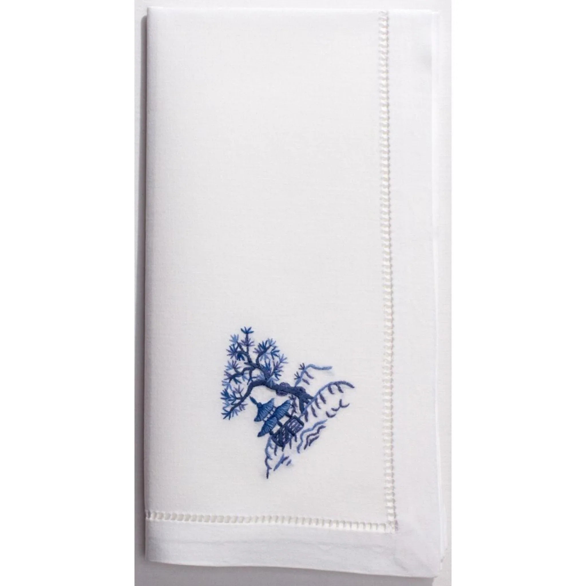Premium Canton Blue Pagoda Printed Cotton Dinner Napkins - Set of 12 for Formal Dining, Wedding, and Asian-Themed Party Decor
