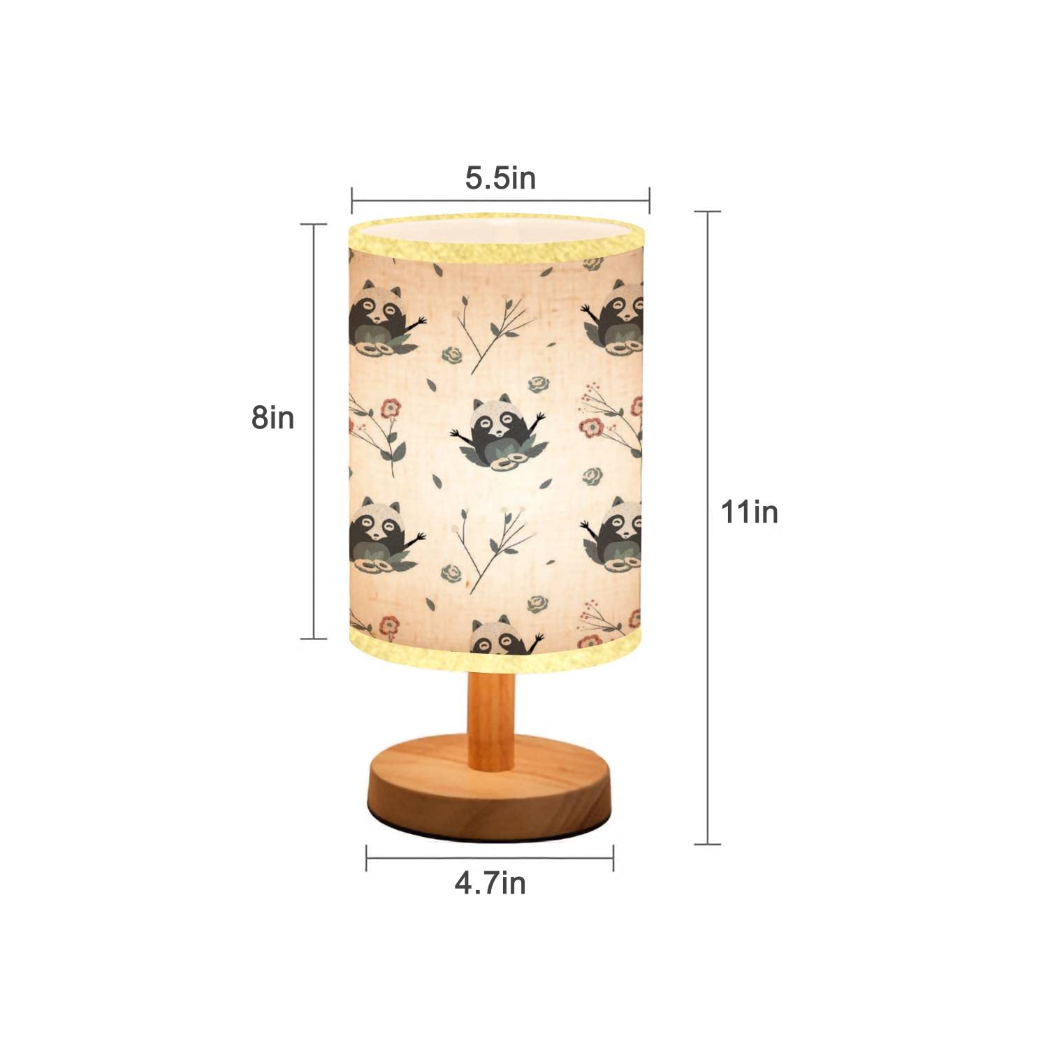 Minimalist Wooden Nightstand Lamp with Cute Raccoon Design - Natural Flaxen Fabric Shade for Bedroom, Living Room, Nursery - Perfect for Reading, Relaxing & Creating Cozy Atmosphere
