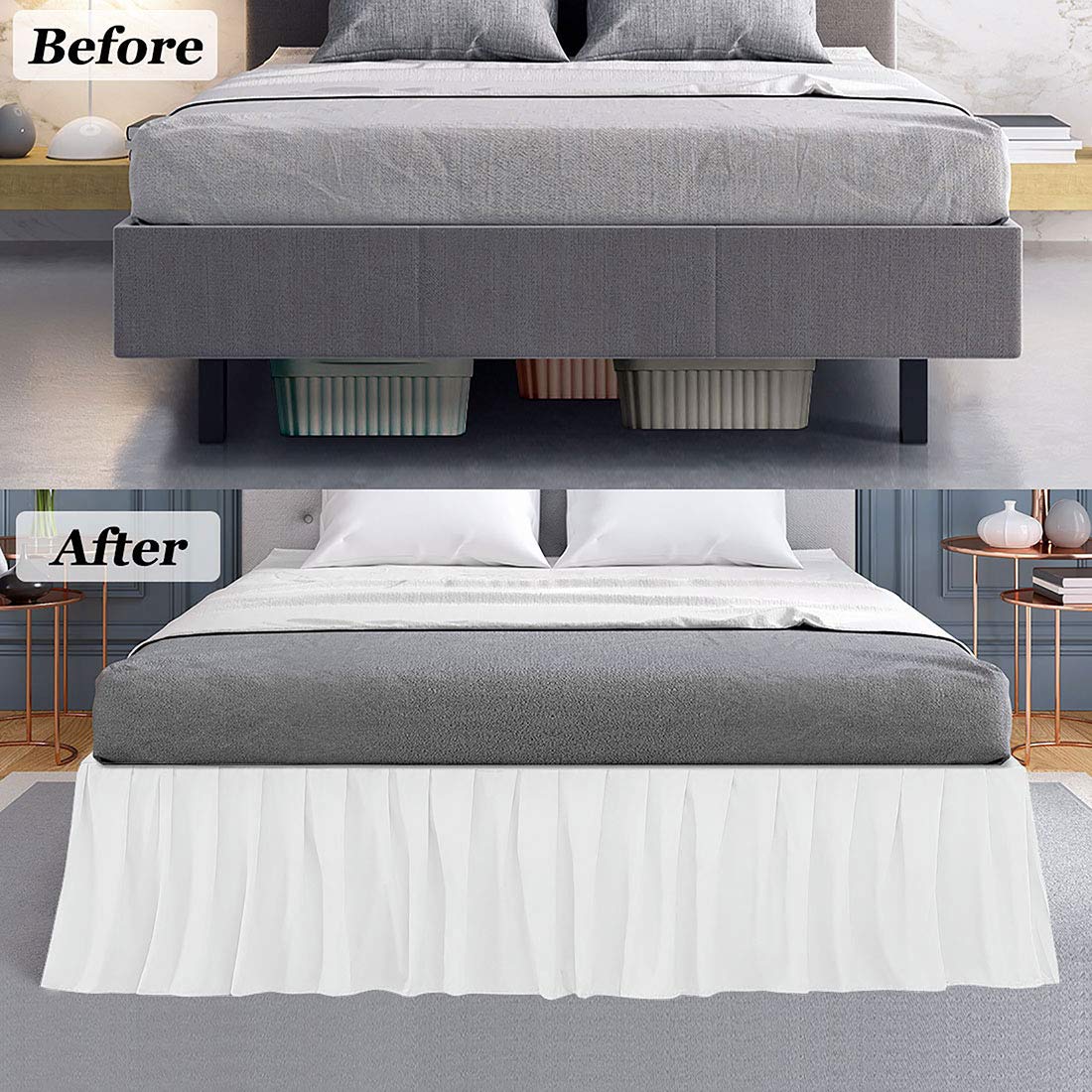 Lightweight Ruffled Full Size Bed Skirt - 12 Inch Drop 100% Soft Microfiber Dust Ruffle - Stylish White Bedding for Full Beds - Perfect for Guest Rooms, Master Bedrooms & Home Decor