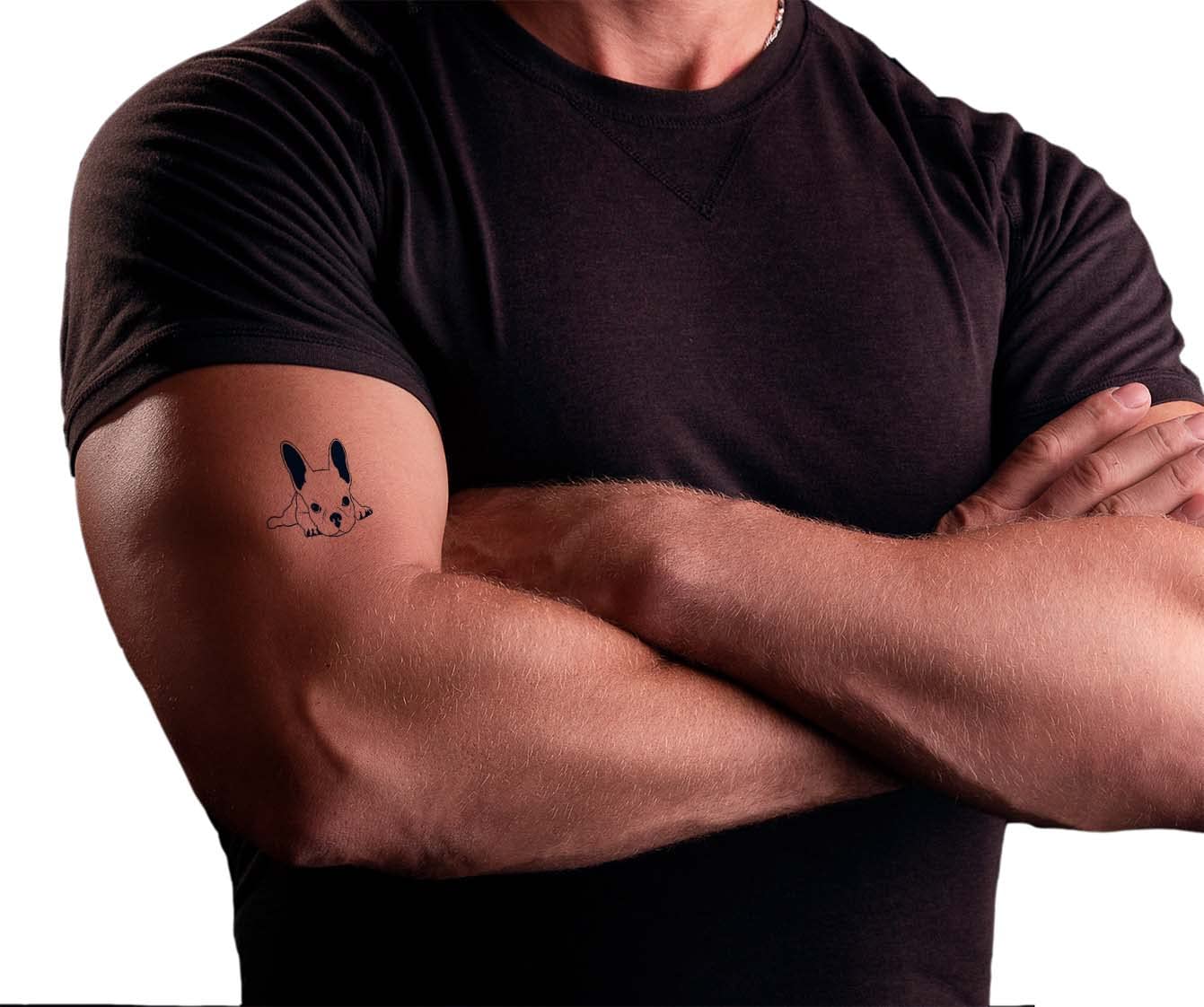 Long-Lasting 1-2 Weeks Semi-Permanent Temporary Tattoo Ink - Realistic Bulldog & French Bulldog Designs for Adults | Navy Blue Fake Tattoos for Men & Women (Chest, Neck, Arm) | Perfect for Pet Lovers, Costume Parties & Tattoo Tryouts (4 Sheets)
