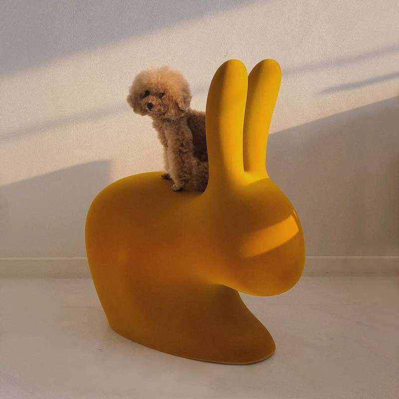 Qeeboo Velvet Rabbit Chair - Modern Kids Room Decor, Playroom Seating & Whimsical Nursery Furniture for Girls & Boys