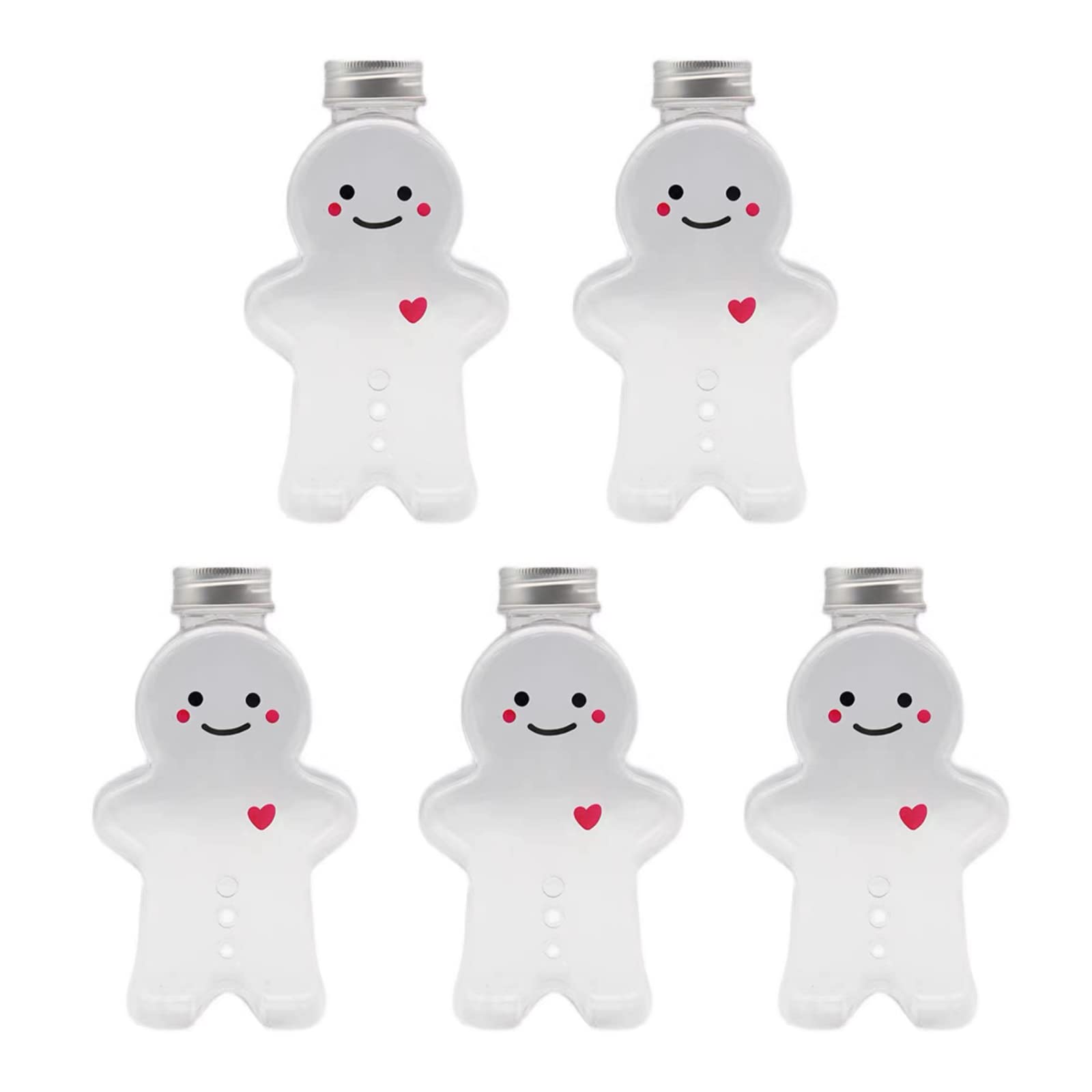 5pcs Cute Gingerbread Man Shaped Sealed Plastic Drinking Cups - Christmas Milk Bottles & Water Jugs for Kids, Holiday Party Decor & Baking Cookie Storage