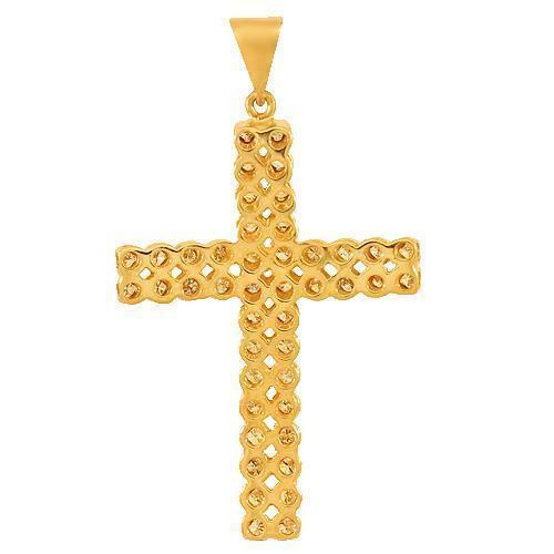 14K Solid Yellow Gold Men's Diamond Cross Pendant Necklace - 1.75 Carat Total Weight - Perfect for Gifts, Weddings & Religious Occasions