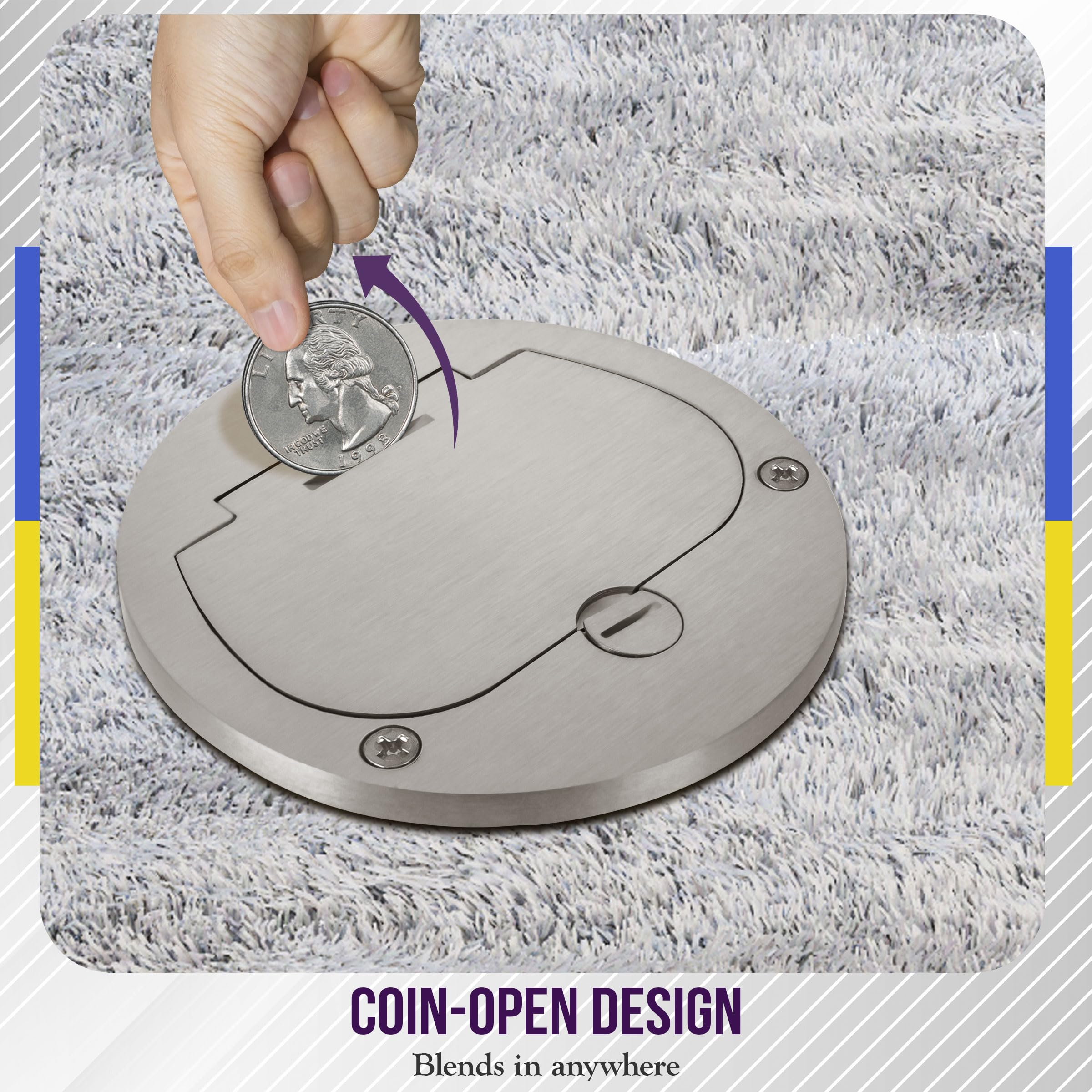 Enerlites 975502-S 4'' Hinged Floor Box Cover Flange - 20A Duplex Tamper & Weather Resistant Receptacle - Nickel Plated Brass - Ideal for Outdoor & Commercial Electrical Installations
