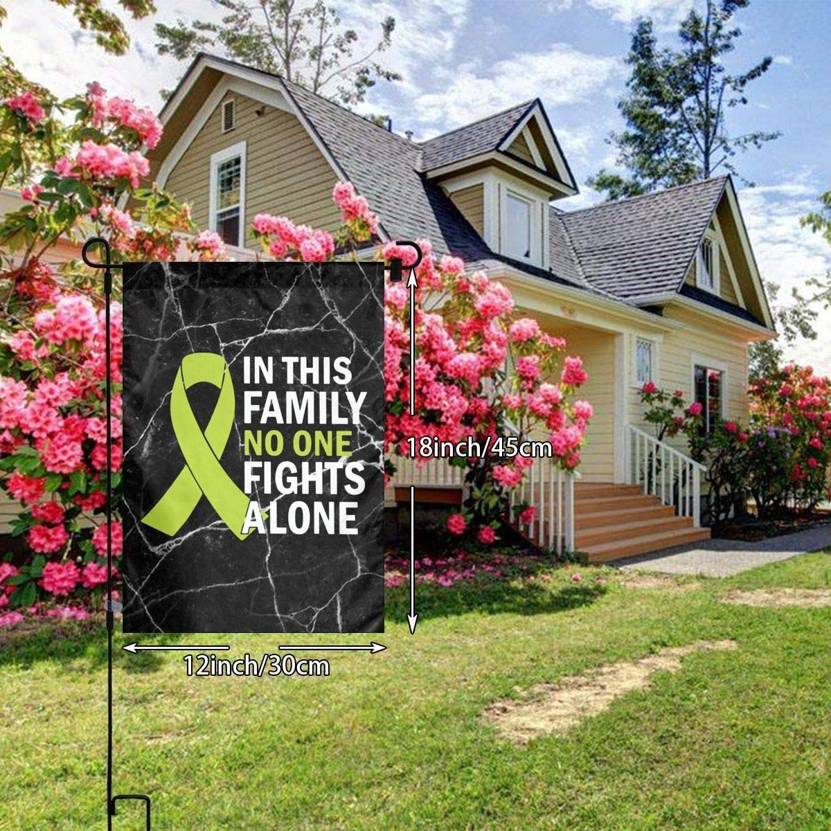 No One Fights Alone Lymphoma Awareness Garden Flag - 12x18 Inch Polyester Indoor/Outdoor Decorative Banner for Home, Garden, Party & Support Events - Perfect for Cancer Awareness Month & Fundraisers