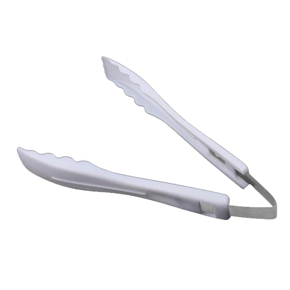 DOITOOL 1-Pack Stainless Steel Bread Grill Tongs - Long Handle Kitchen Tongs for Toaster, BBQ, Cooking & Serving - Non-Slip Grip for Toast, Burgers & More (White & Silver) - Perfect for Breakfast, Picnics & Outdoor Grilling