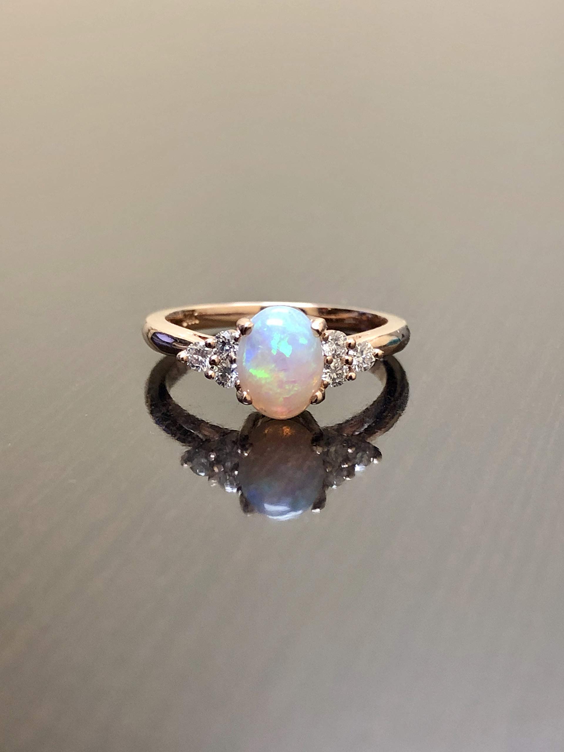 14K Rose Gold Diamond & Genuine Opal Engagement Ring for Women - Vintage Art Deco Wedding Band, Anniversary Gift, Promise Ring - Perfect for Proposals, Bridal Jewelry & Special Occasions