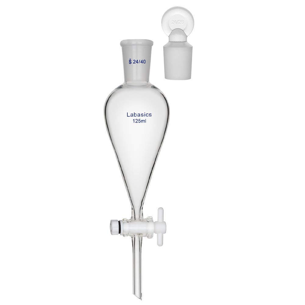 Labasics 125ml Borosilicate Glass Conical Separatory Funnel with PTFE Stopcock - 125mL Lab Equipment for Chemical Extraction, Liquid Separation & Organic Chemistry Experiments