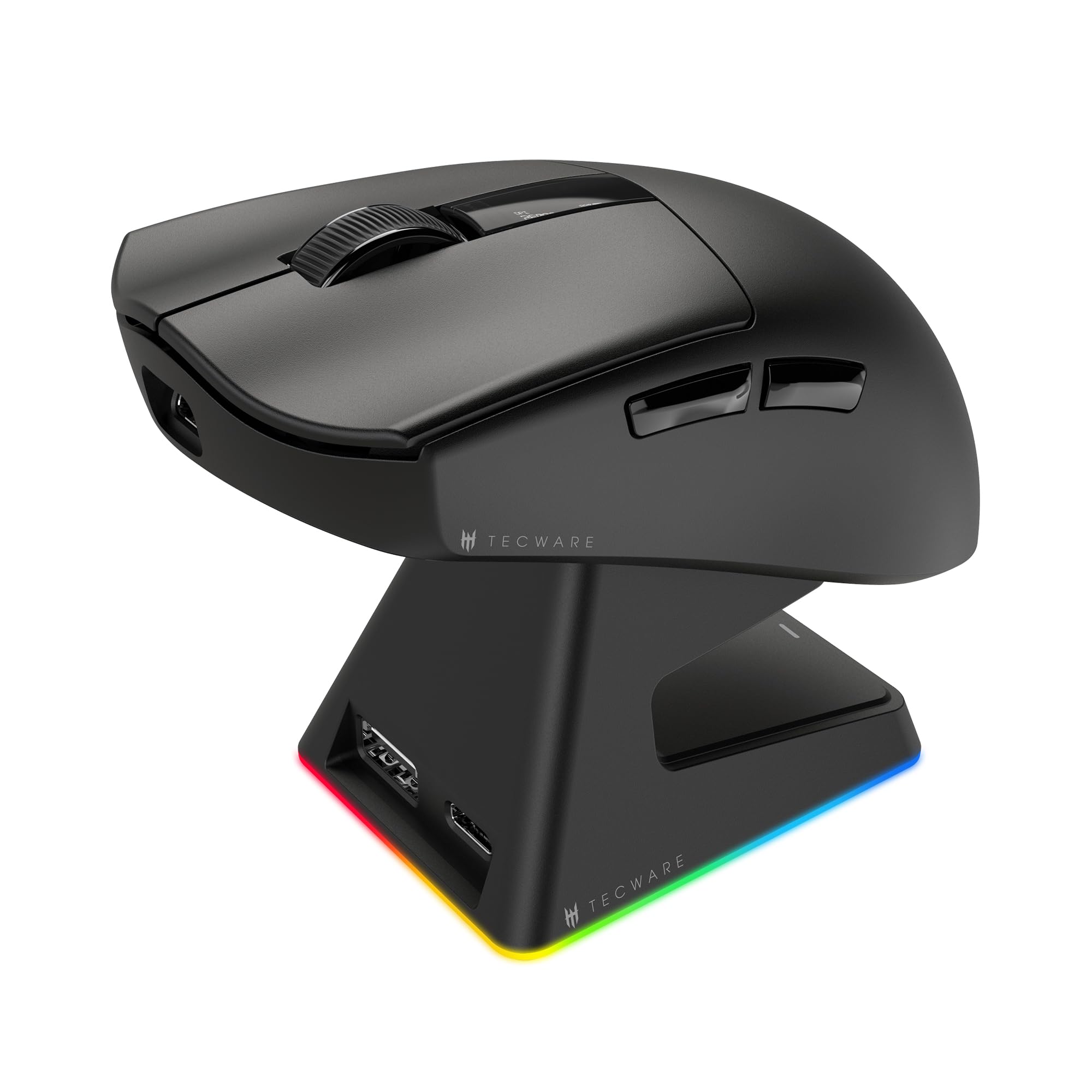 TECWARE EX1 Ultra Lightweight Wireless Gaming Mouse - 26K DPI, OLED Display, 59g Ergonomic Design, RGB Charging Dock, Tri-Mode Connectivity with PTFE Feet & Grip Tape - Perfect for FPS, MOBA & MMO Gaming (Black)