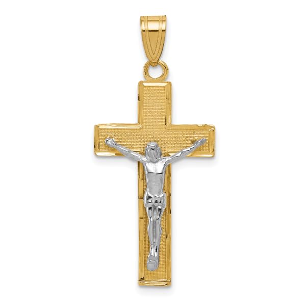 14K Solid Two Tone Gold Jesus Christ Crucifix Pendant Necklace - Religious Cross Charm for Women & Men - Perfect for Baptism, First Communion, Confirmation & Daily Wear